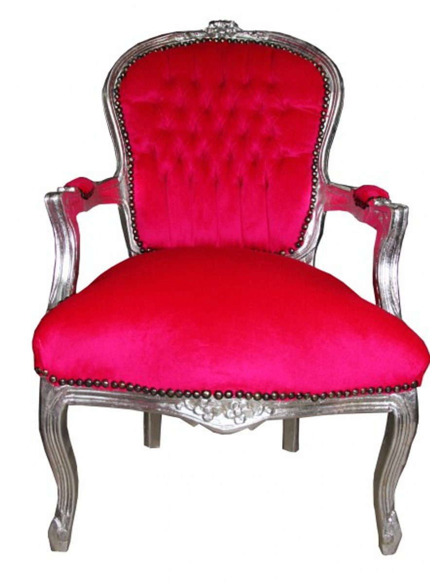 Casa Padrino Besucherstuhl Barock Salon Stuhl Mod1 Pink / Silber