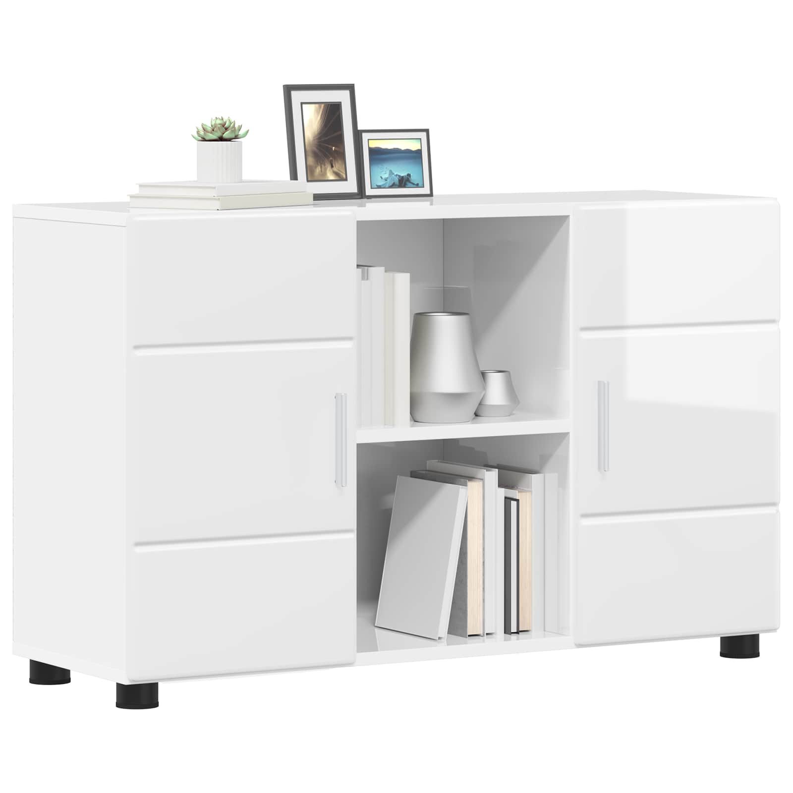 vidaXL Wohnzimmer-Set Sideboard FLORIN 88,5 x 30,5 x 55,5 cm Hochglanz Weiß, (1-St)