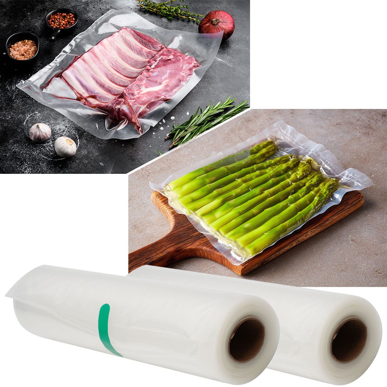 Casativo Vakuumier-Folienrollen Vakuumier Folienschläuche 20x500cm Vakuumierfolie BPA-frei 2er/4erSet, für langanhaltende Frische/koch-&reißfest/ Rolle je 20x500 cm