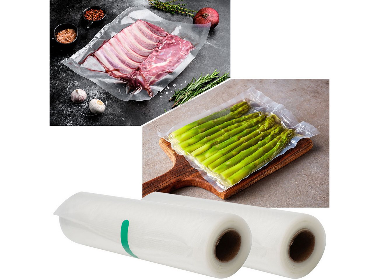 Casativo Vakuumier-Folienrollen Vakuumier Folienschläuche 20x500cm Vakuumierfolie BPA-frei 2er/4erSet, für langanhaltende Frische/koch-&reißfest/ Rolle je 20x500 cm