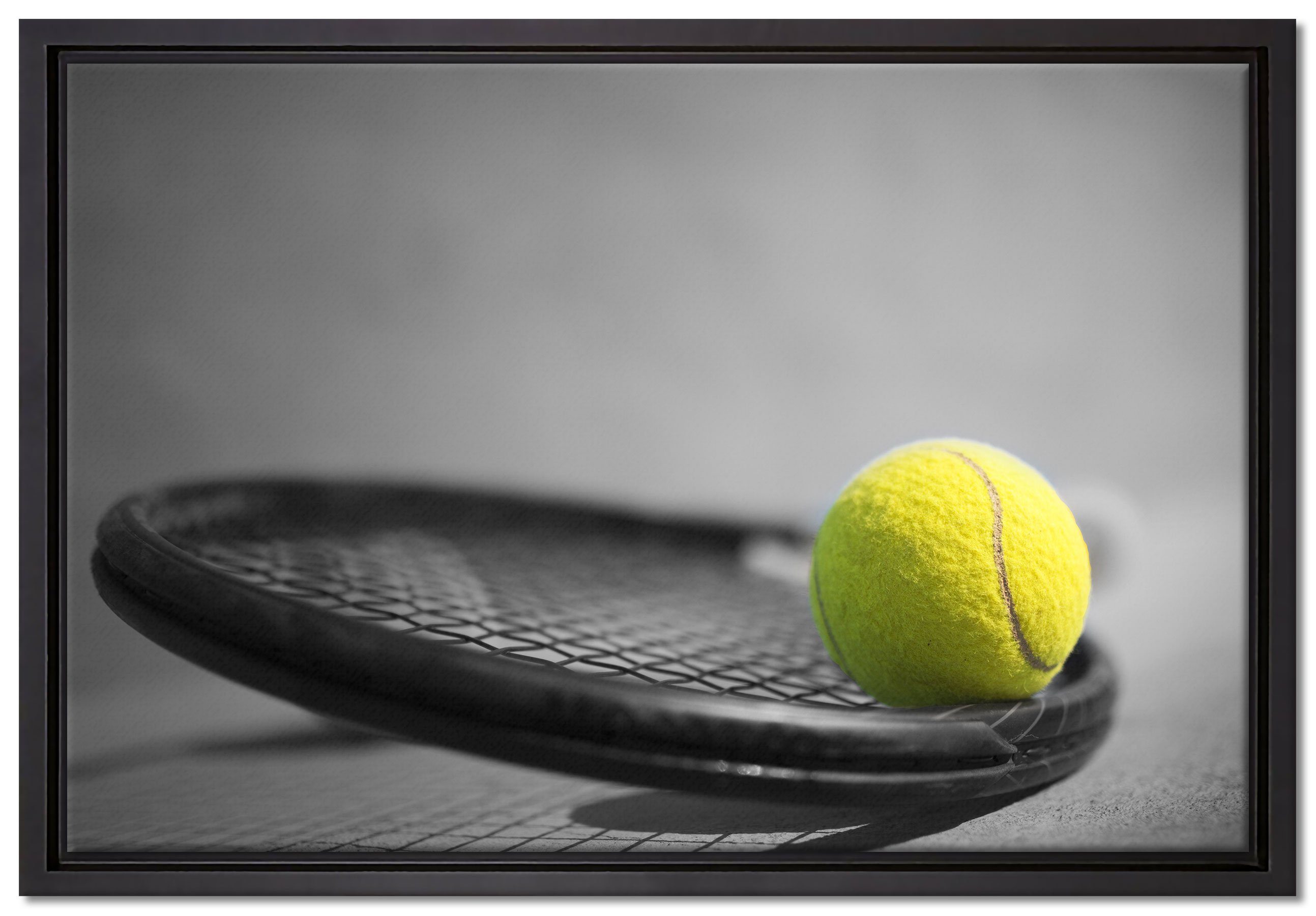 Leinwandbild bespannt, fertig Tennisball gefasst, (1 Pixxprint Zackenaufhänger Leinwandbild inkl. einem Wanddekoration Schläger, St), Schattenfugen-Bilderrahmen in