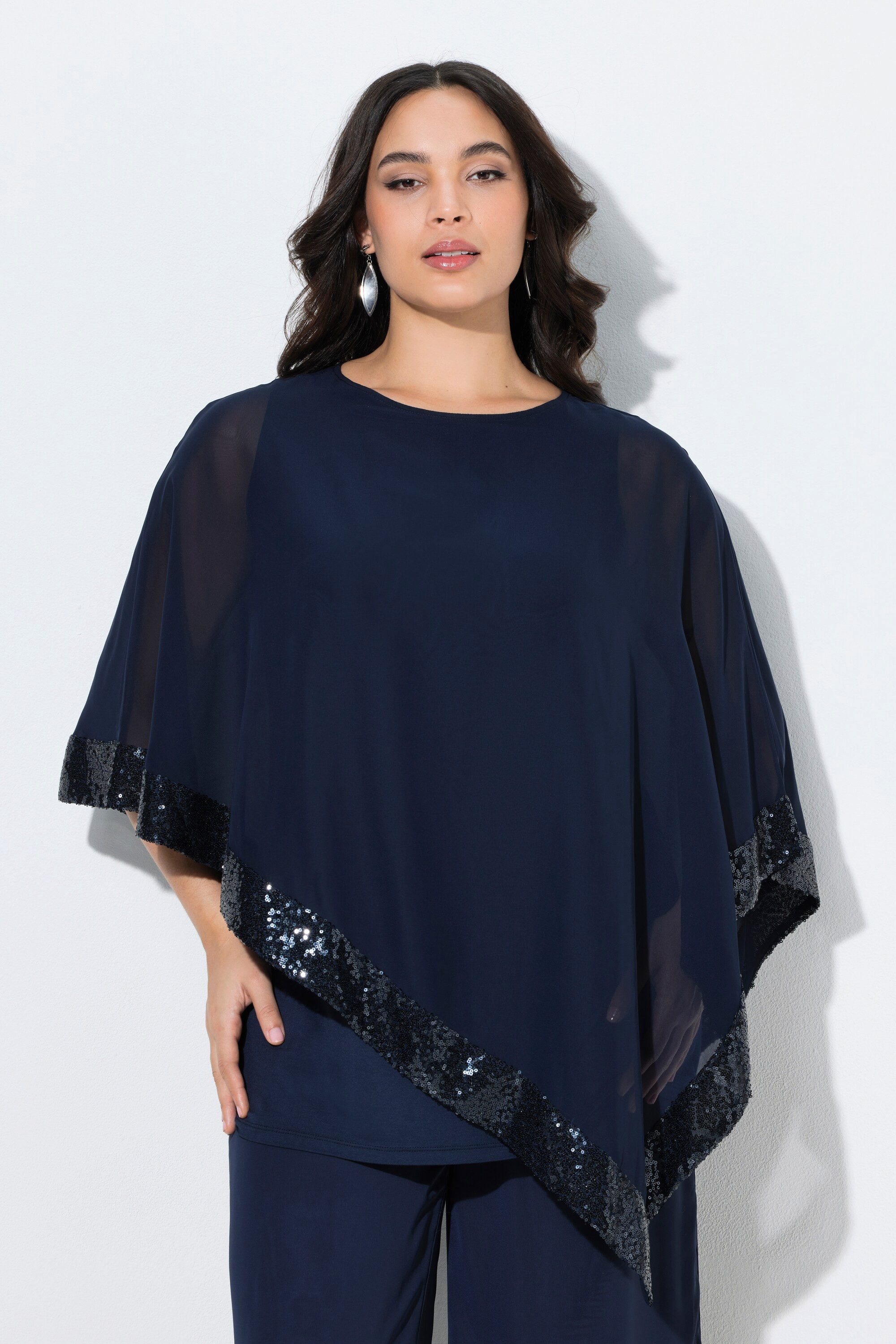 Ulla Popken Druckbluse Bluse Chiffon-Überwurf U-Boot-Ausschnitt 3/4-Arm günstig online kaufen