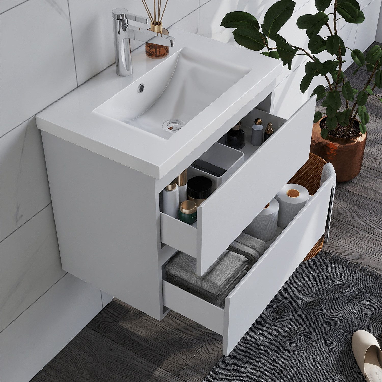 duschspa Waschtisch Waschbecken mit Unterschrank Badschrank Waschplatz Badmöbel Set, Matt, 50/60/80/100/120cm – Bild 2 von 5