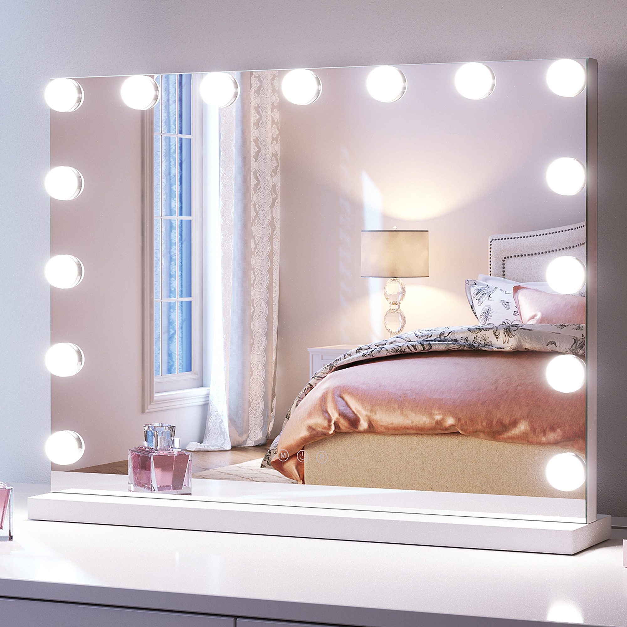 Schminkspiegel Kosmetikspiegel mit LED-Leuchten, 3 einstellbare Leuchten mit Speicher