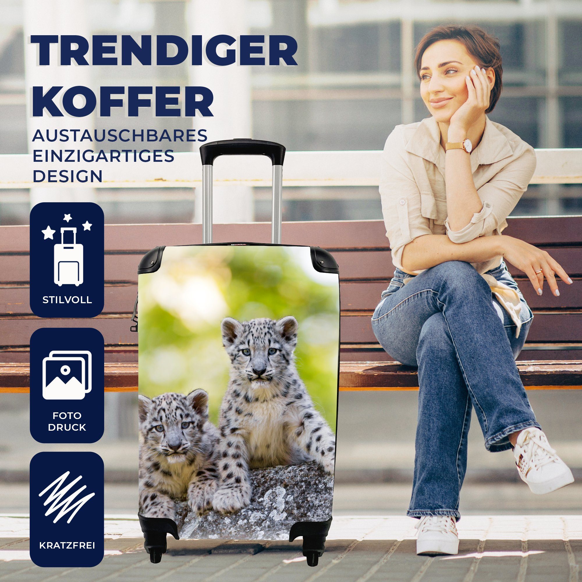 Rollen, Reisetasche Reisekoffer Handgepäck Steine, für mit 4 - - Ferien, MuchoWow Handgepäckkoffer Jungtiere Leopard rollen, Trolley,