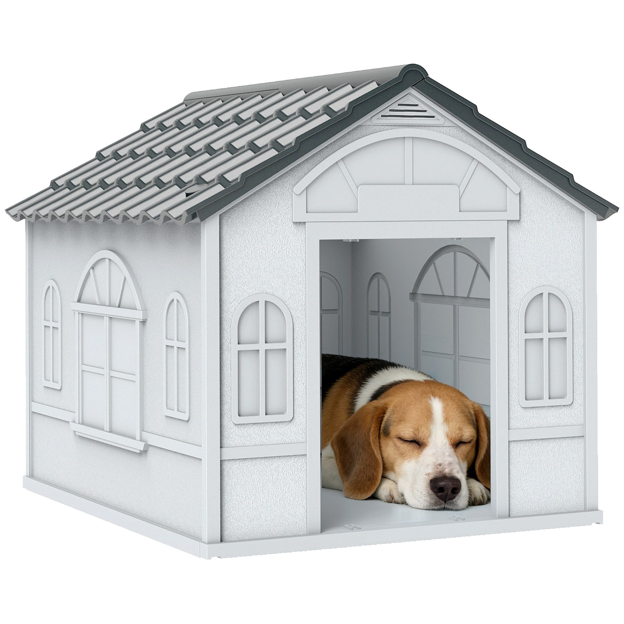 Rolipo Tierhaus Wetterfeste Hundehütte aus Kunststoff, Allwetterschutz, pflegeleicht, für kleine/mittelgroße Hunde/ Katzen