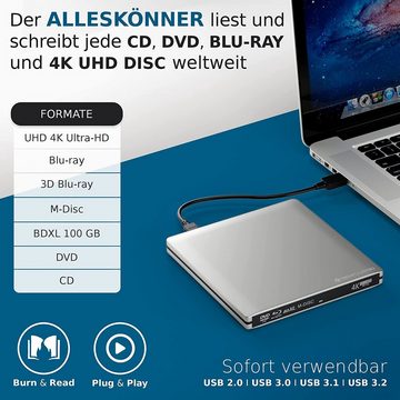 techPulse120 USB 3.1 Blu-ray DVD CD USB-C UHD 4k 3D M-DISC BDXL HDR10 100GB Brenner Blu-ray-Brenner