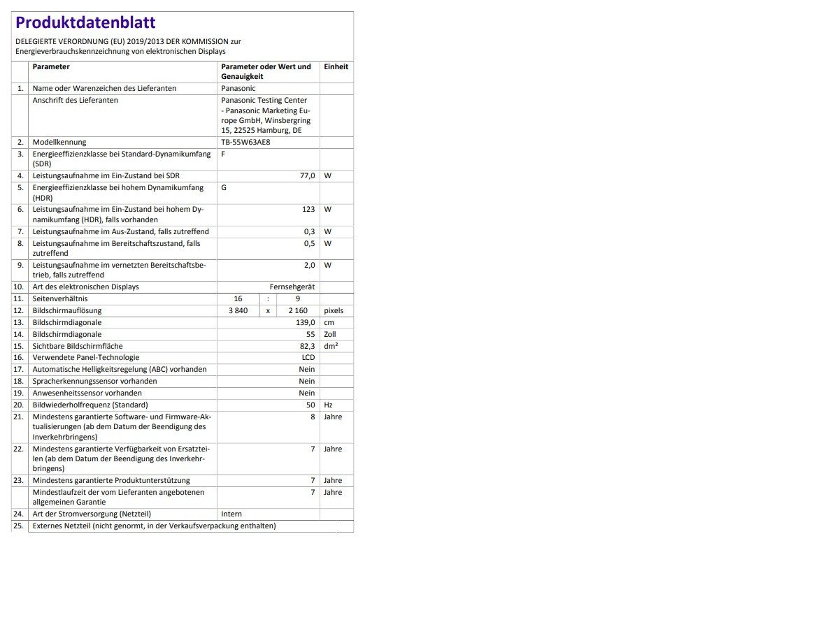 Panasonic 55W63AE8 LED-Fernseher