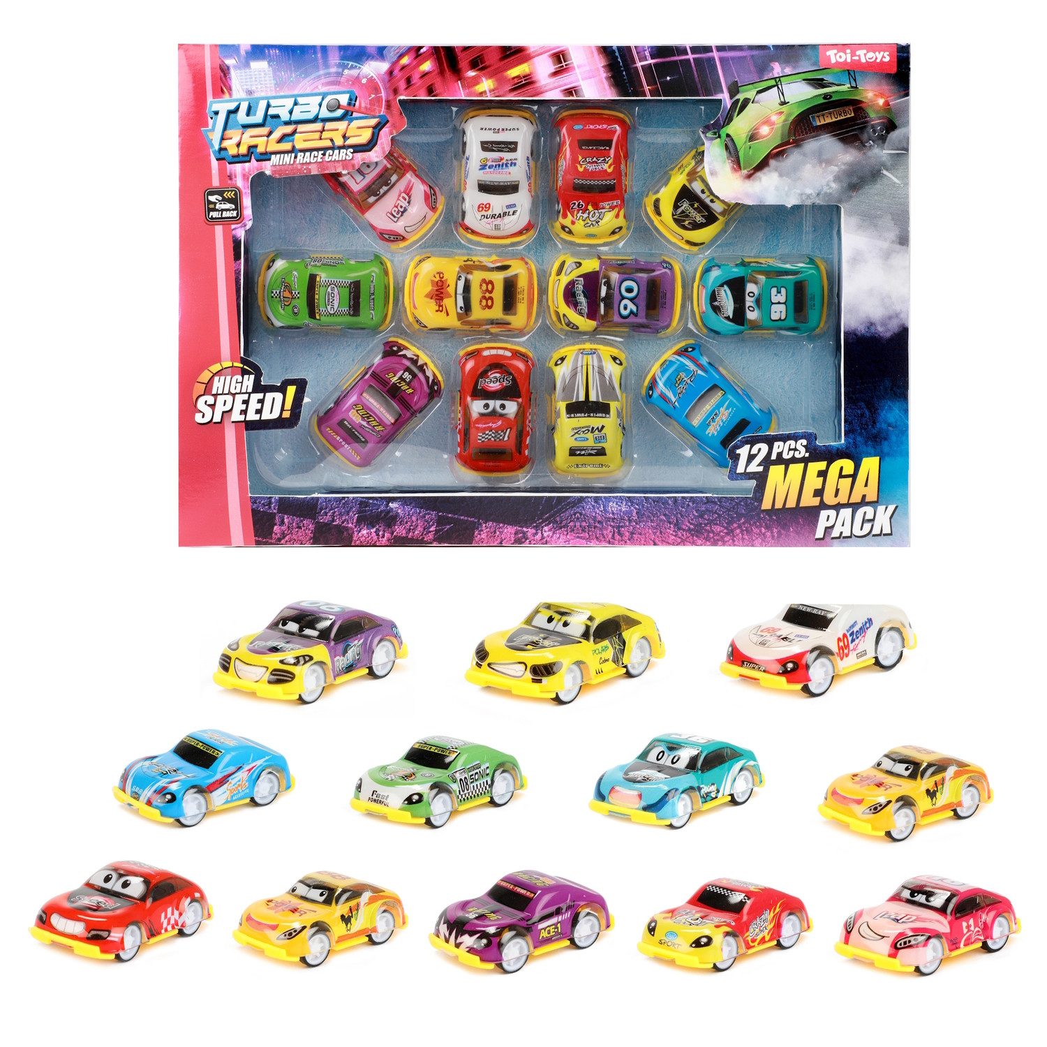 Toi-Toys Spiel, Rallye Spielzeugautos Rennautos mit Friktionsmotor im 12er-Set