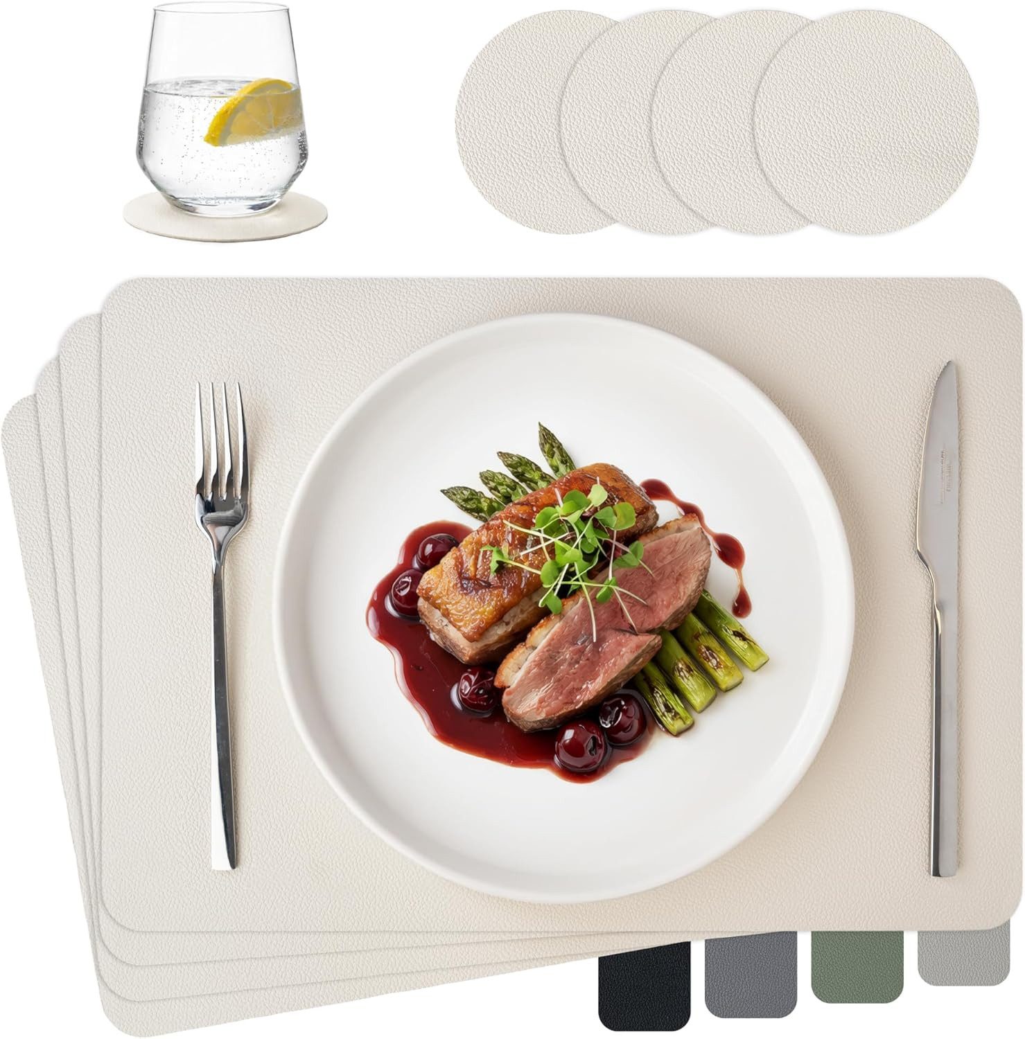 MiaMio Platzset Tischsets Set 8-teilig 43x30 cm Lederoptik, (Set, 8-St., 4 Platzsets, 4 Glasuntersetzer), abwaschbar