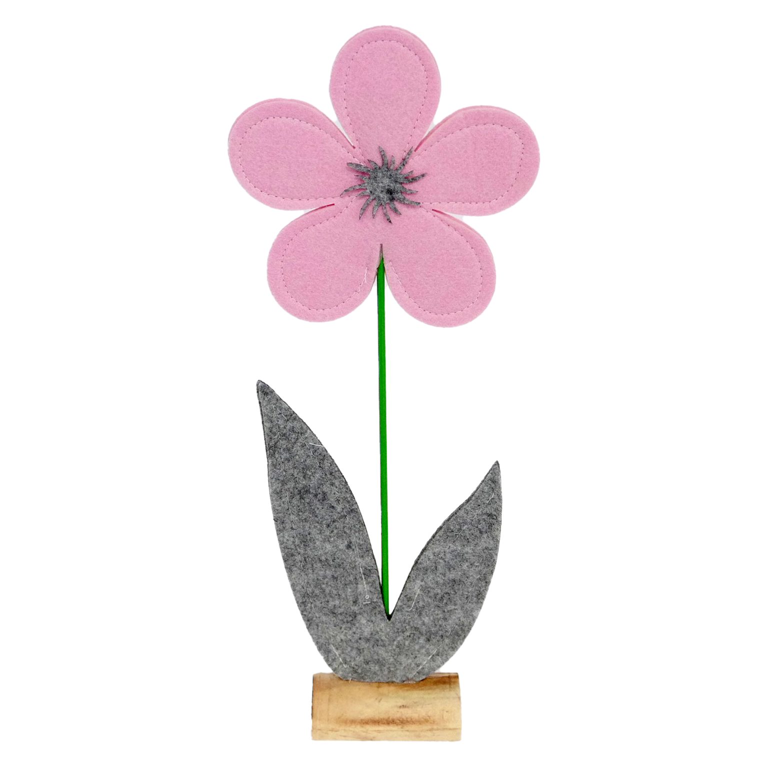 B&S Dekofigur Dekofigur Blume aus Filz rosa/grau auf Holzfuß 31 cm hoch