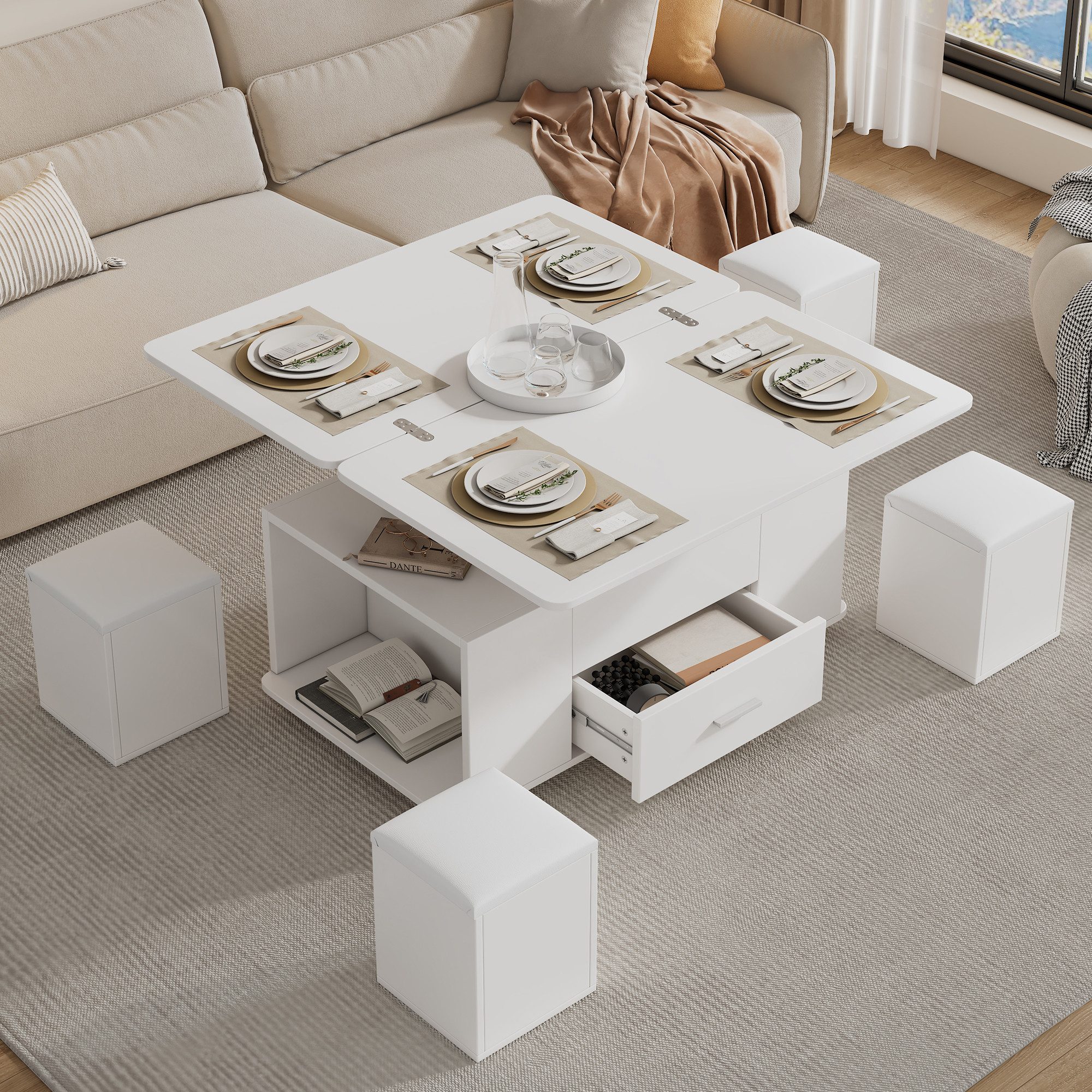 OKWISH Couchtisch Anhebbarer Multifunktionstisch (Satztisch, Wohnzimmertisc günstig online kaufen