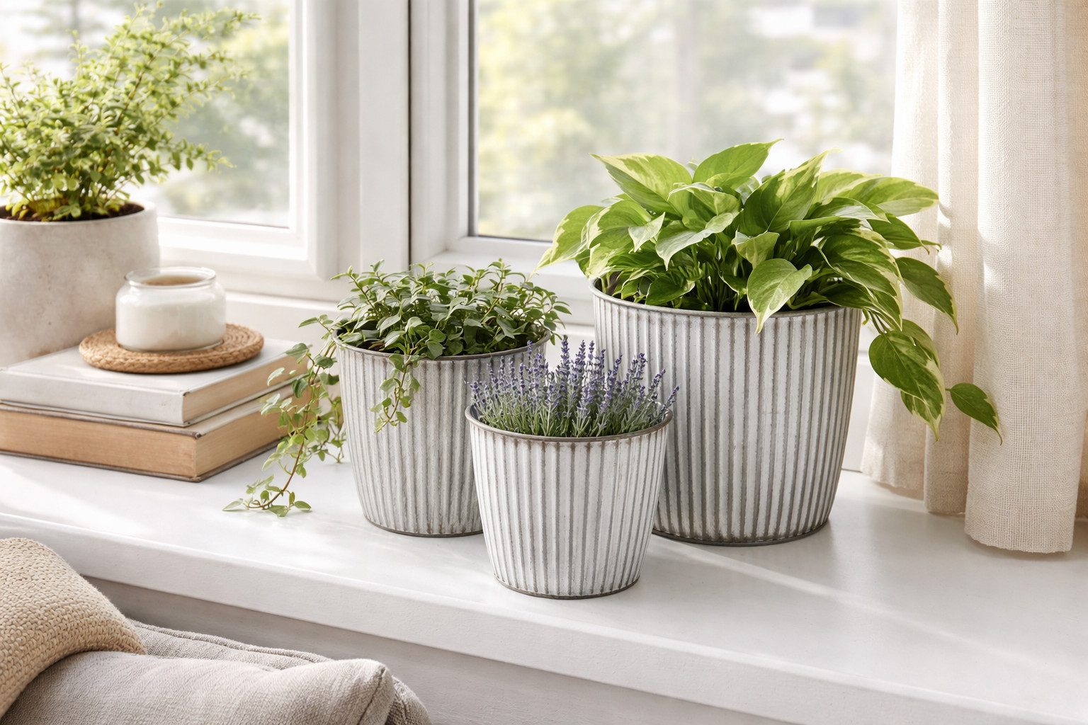 finehomegarden Blumentopf Metall Topf Übertopf Blumentopf 3er Set weiß/grau Ø16+18+20cm (Set, 3 St., 3er-Set), Pflanzgefäß Wohnbereich