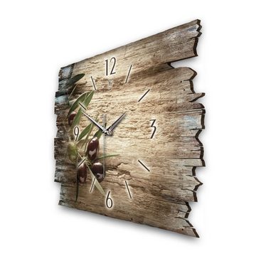 Kreative Feder Wanduhr Design-Wanduhr „Oliven“ aus Holz im Shabby Style Design (ohne Ticken; flüsterleises Uhrwerk; außergewöhnlich, modern)