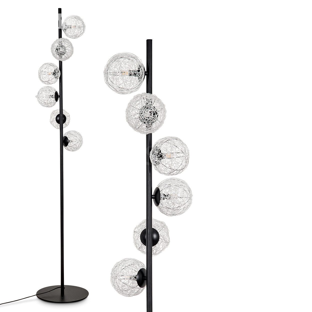 Stehlampe Stehlampe aus Metall/Draht in Schwarz/Silberfarben