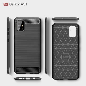 CoverKingz Handyhülle Hülle für Samsung Galaxy A51 Handyhülle Silikon Case Schutzhülle 16,4 cm (6,5 Zoll), Handyhülle Bumper Silikoncover Softcase Carbonfarben