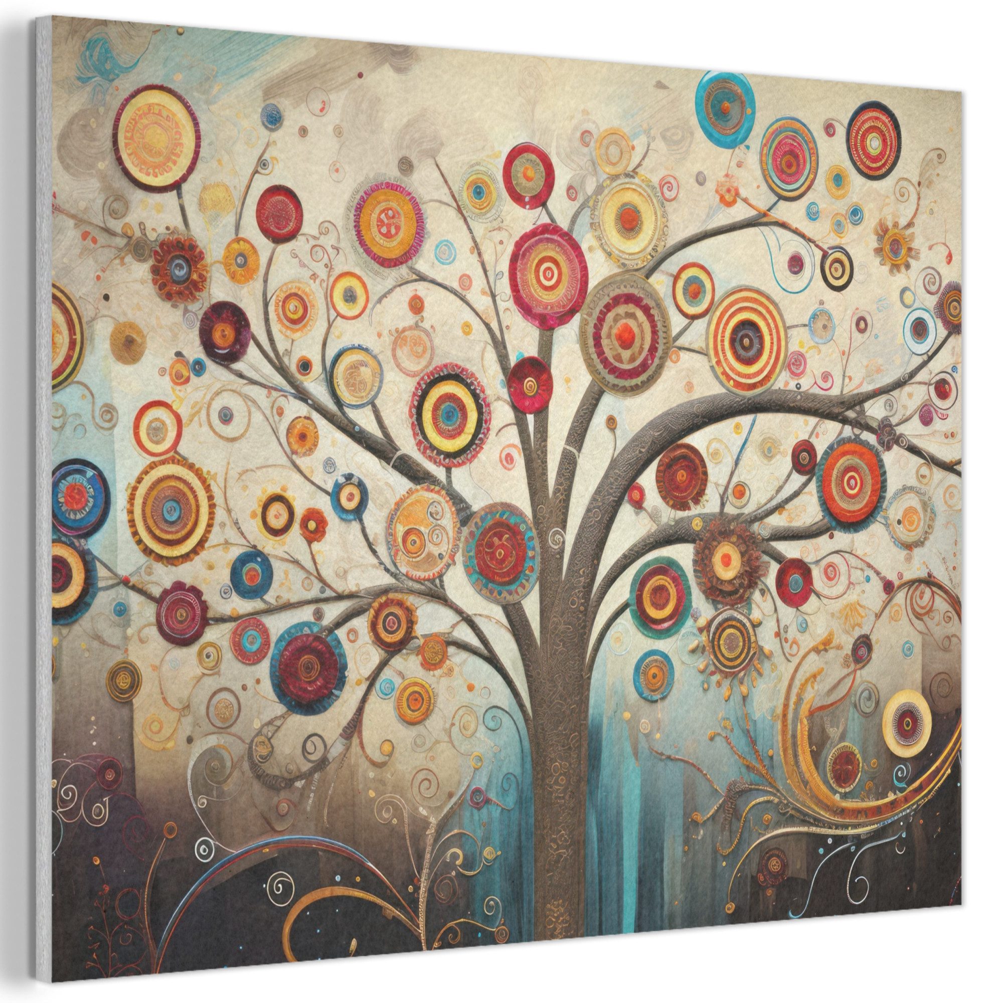 MuchoWow Gemälde Baum - Abstrakt - Farbe - Lebensbaum - böhmisch, Fotodruck (1 St), Akustikpaneele PET-Filz, Akustikbild, Schalldämmung, Deko 40x30 cm