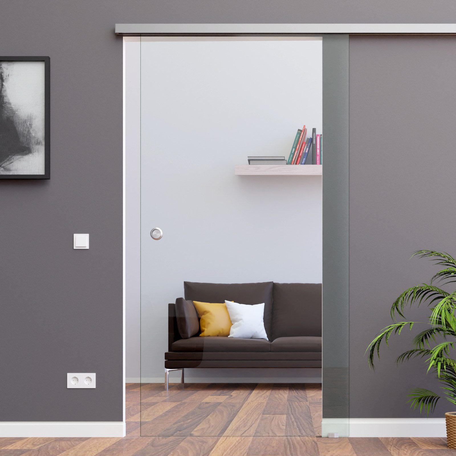 AMOD Glasschiebetür C (Klarglas) (Komplett-Set), mit Griffmuschel und SoftS günstig online kaufen