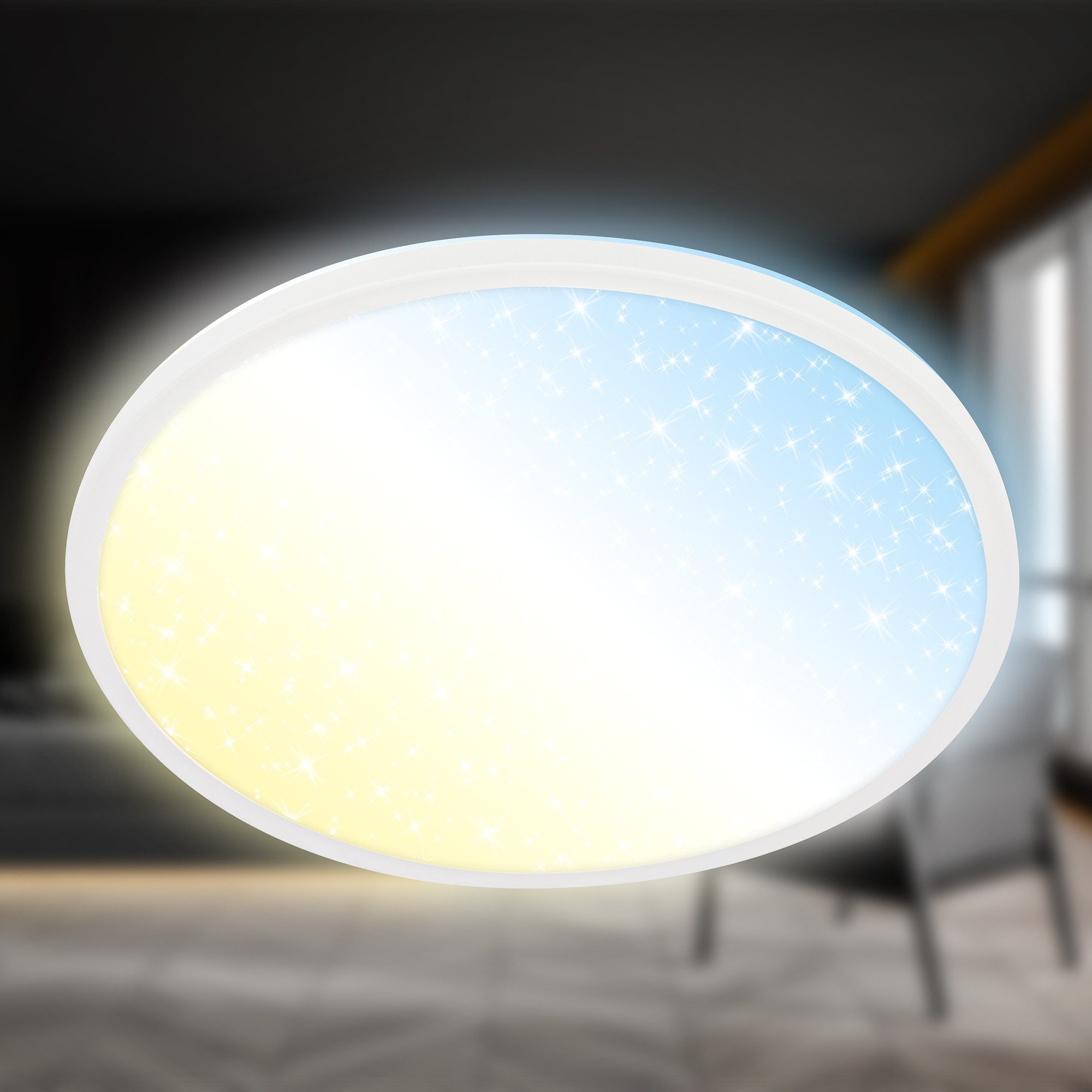 Briloner Leuchten LED Deckenleuchte Sternenhimmel-Effekt indirektes Licht Flaches Design, CCT, LED fest integriert