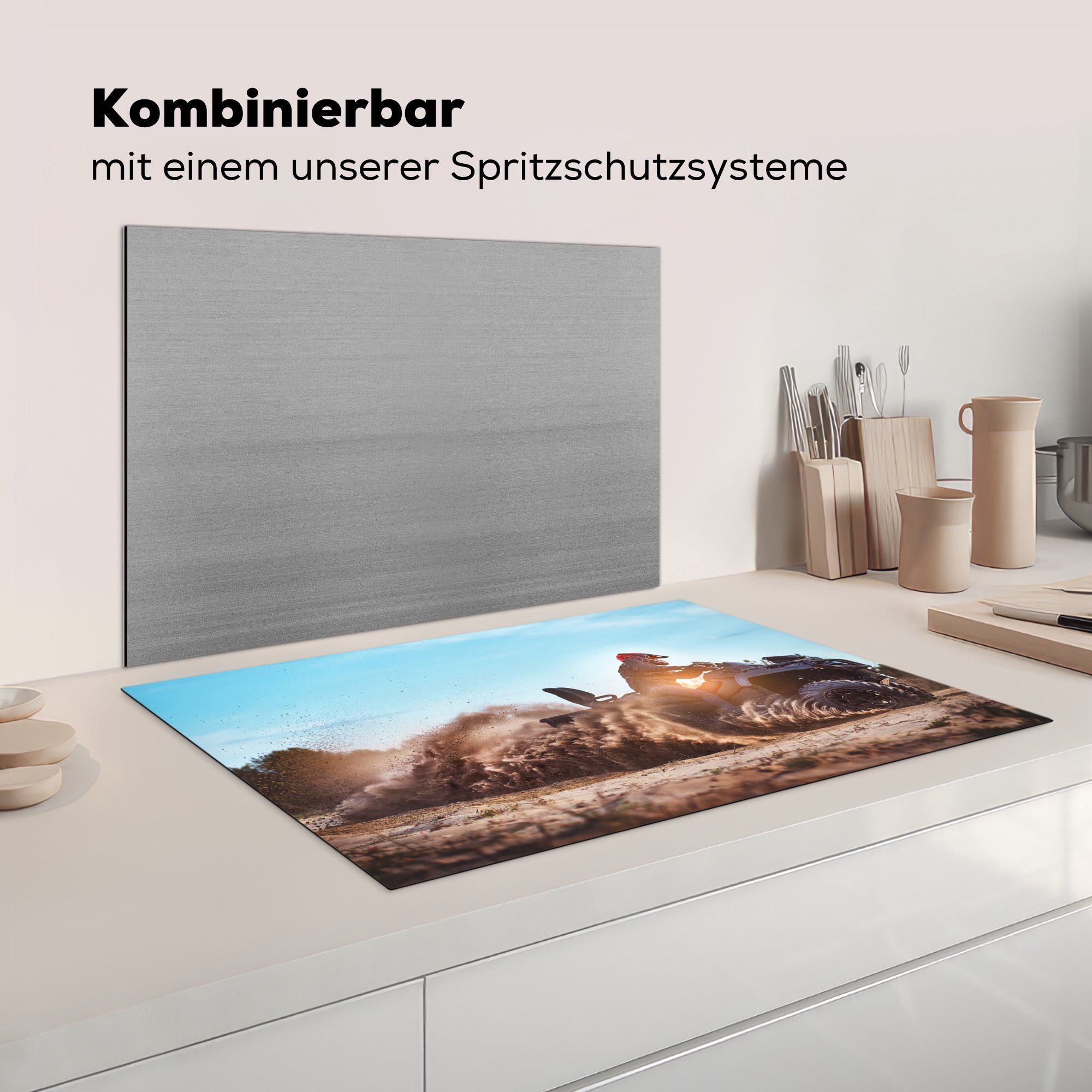 die 81x52 - Induktionskochfeld Sonne für tlg), Ceranfeldabdeckung (1 MuchoWow Sand, - Vinyl, Quad küche, cm, Herdblende-/Abdeckplatte Schutz