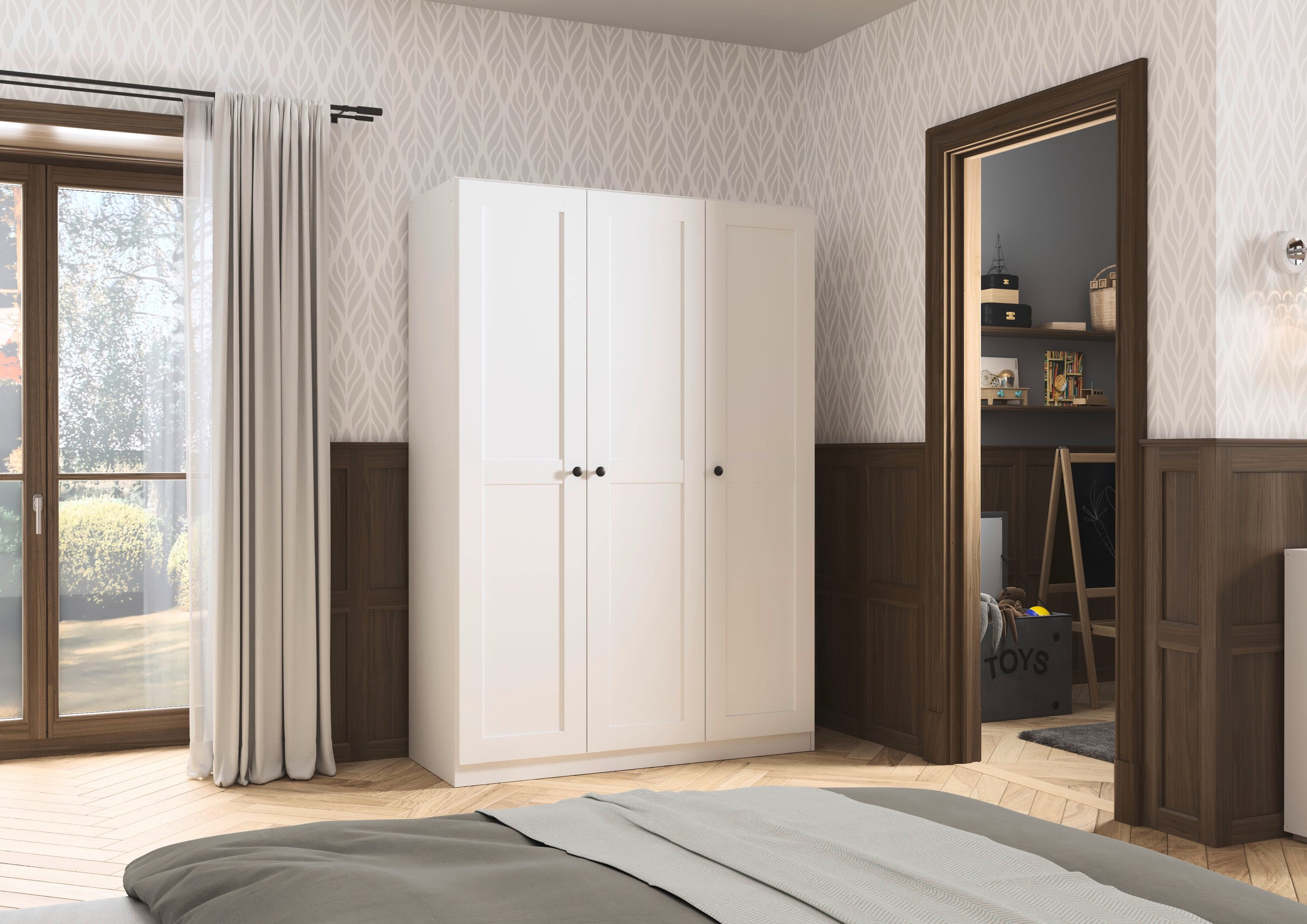 OTTO home Kleiderschrank Mehrzweckschrank Aktenschrank Möbel Mietswohnung Schlafzimmer YLVA (Breiten: 90/135/180 cm, Höhe 197 cm) skandinavischer Style mit Rahmenfront und Knopfgriffen MADE IN GERMANY
