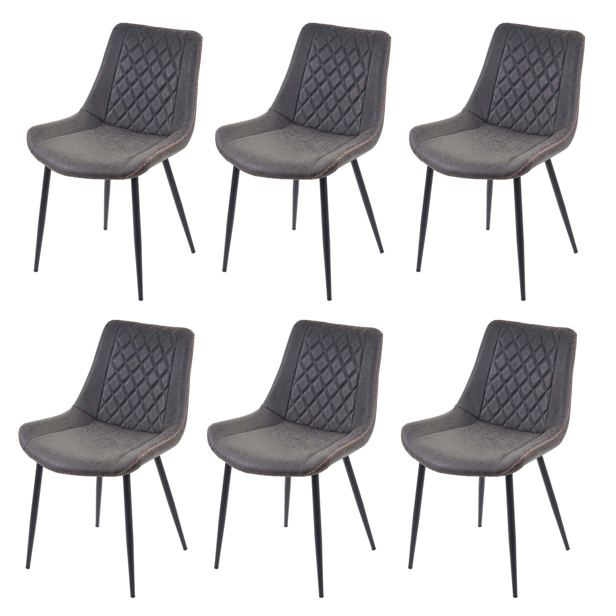MCW Esszimmerstuhl MCW-E56-6 (Set, 6 St), 6er-Set, Inklusive Fußbodenschoner, dekorative glänzende Ziernaht wildlederimitat dunkelgrau | grau | Stühle