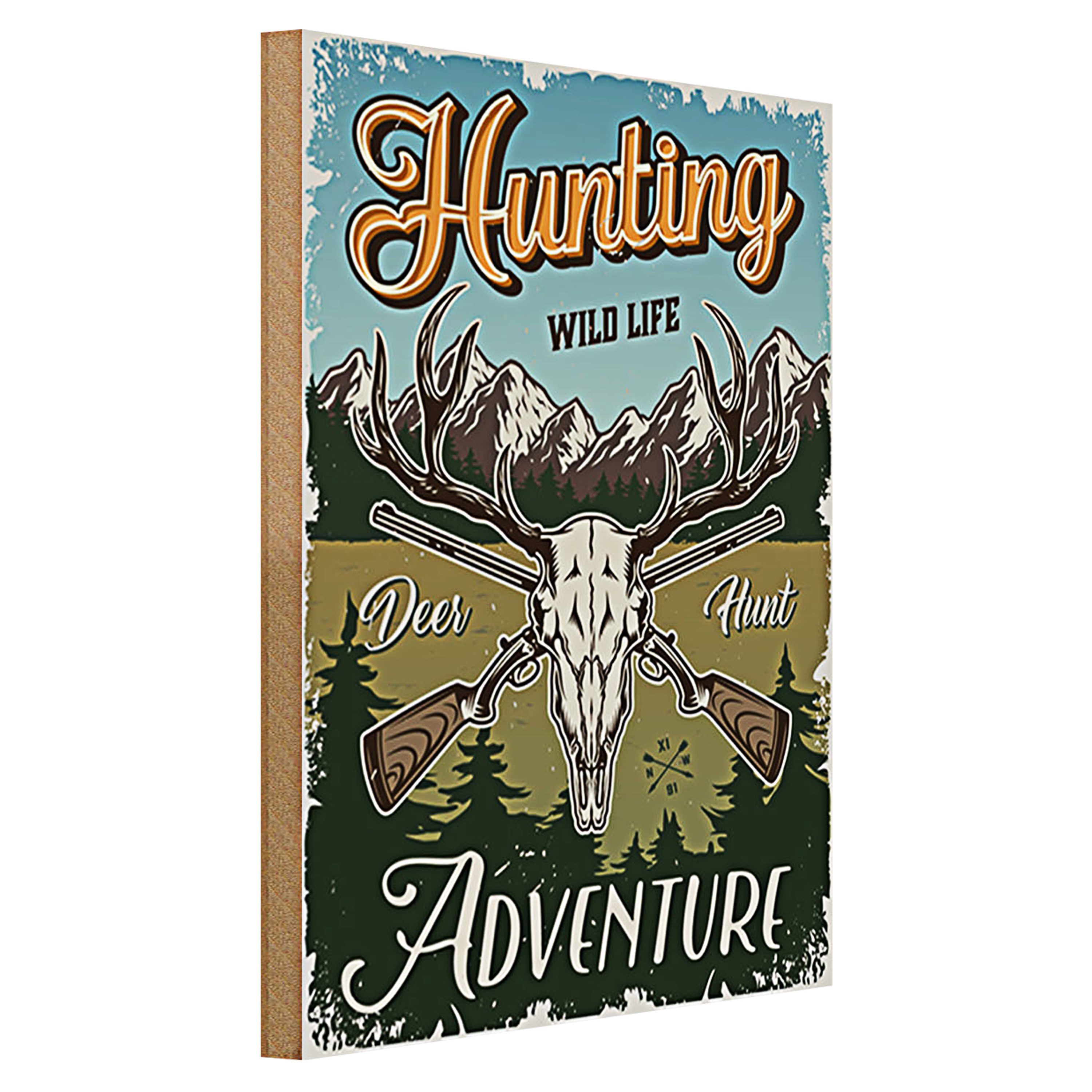 Roomando Holzbild Jagd 30x40cm Hunting wild life adventure