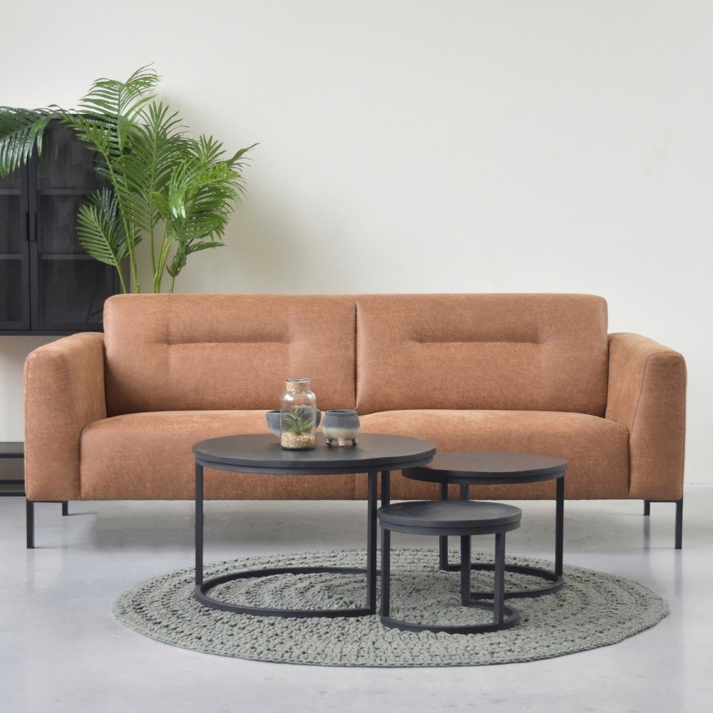 RINGO-Living Beistelltisch aus Möbel Samoa 440x700mm, 3er-Set Schwarz Mangoholz Couchtisch in