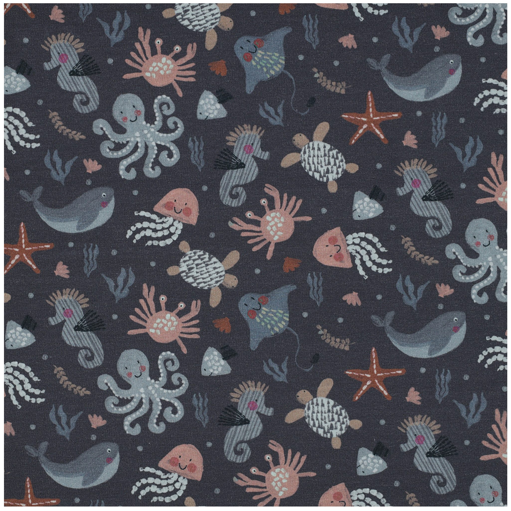 maDDma Stoff 0,5m Jersey-Stoff Digitaldruck Baumwollstoff Meterware Motivwahl, Unterwasser marine