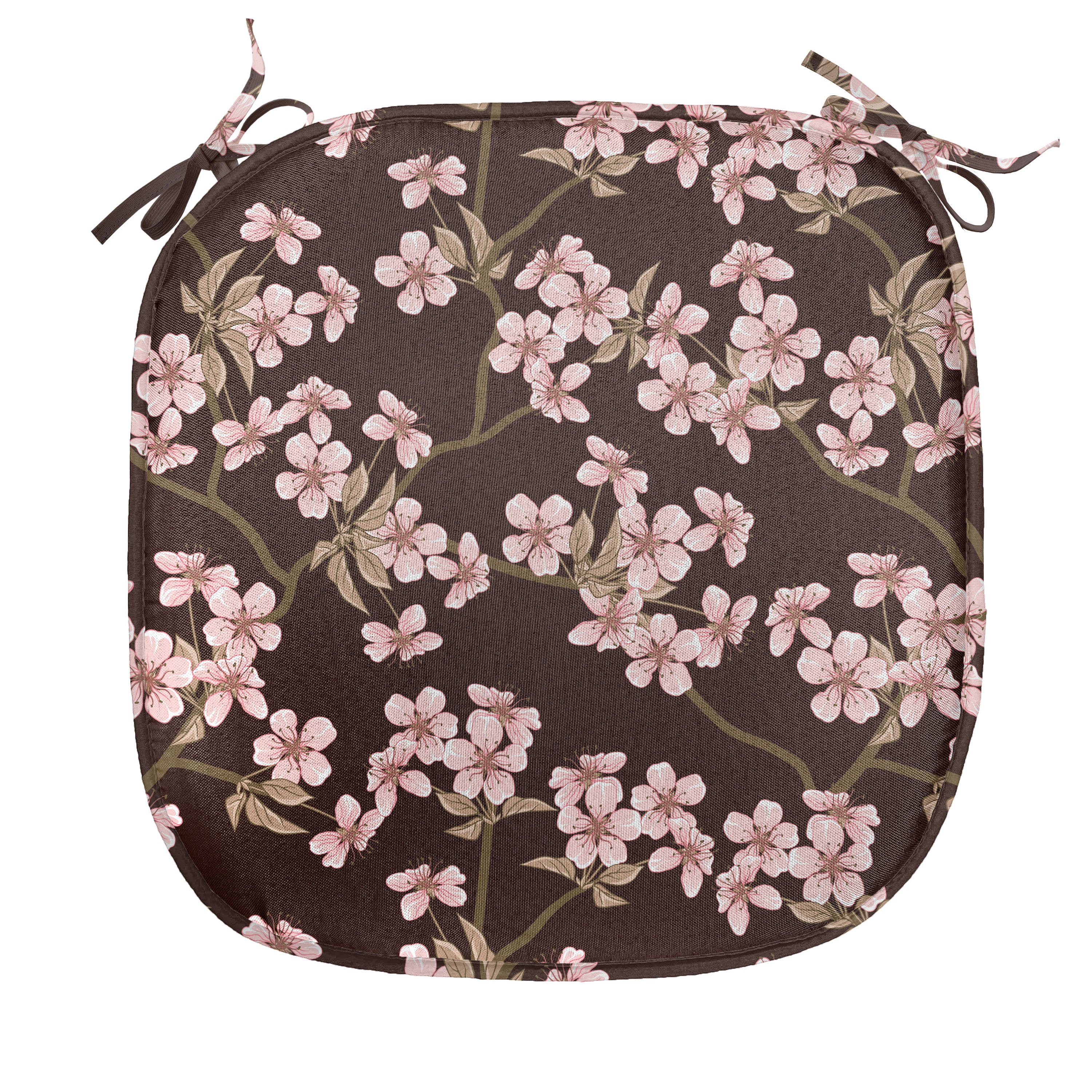 Abakuhaus Stuhlkissen Dekoratives wasserfestes Kissen mit Riemen für Küchensitze, Kirschblüte Japanischer Garten