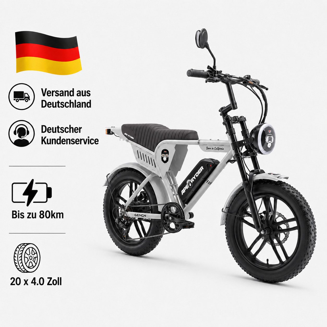 E-Bike Trekkingrad 20*4 Zoll Fatbike, 48V 15Ah Akku, bis 80 km, Shimano 7-Gang