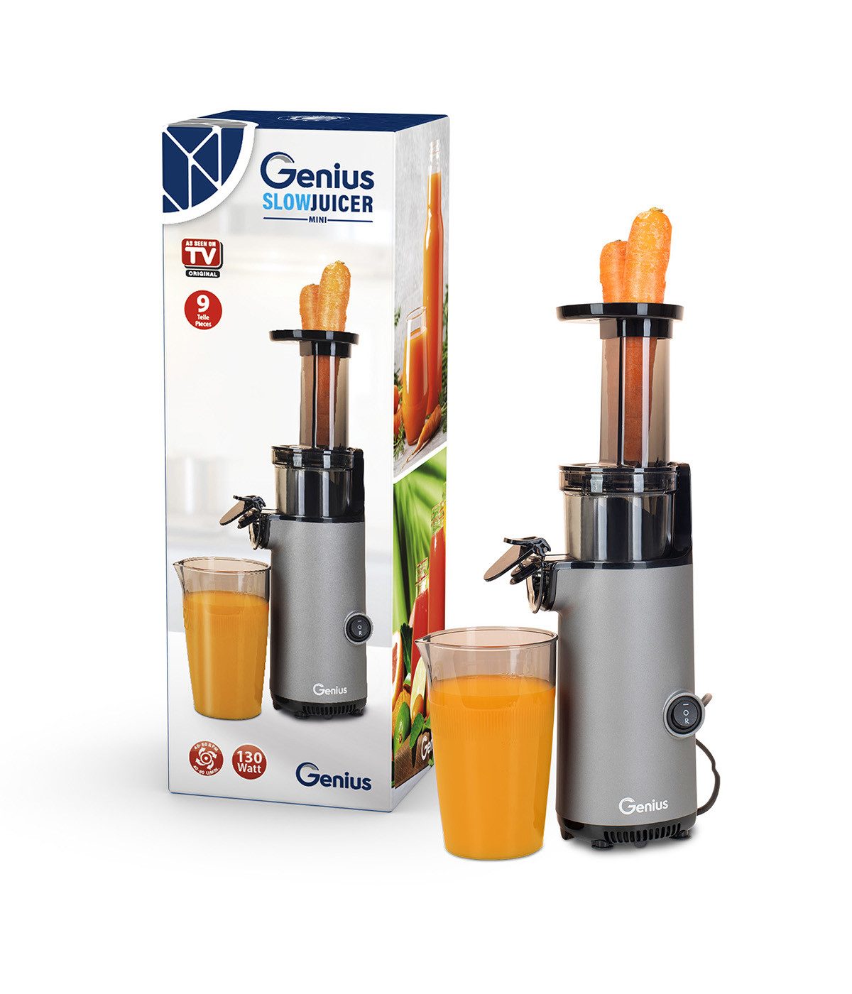 Genius Entsafter Genius Slow Juicer Entsafter Mini für Gemüse Obst, 130 W, geräuscharm