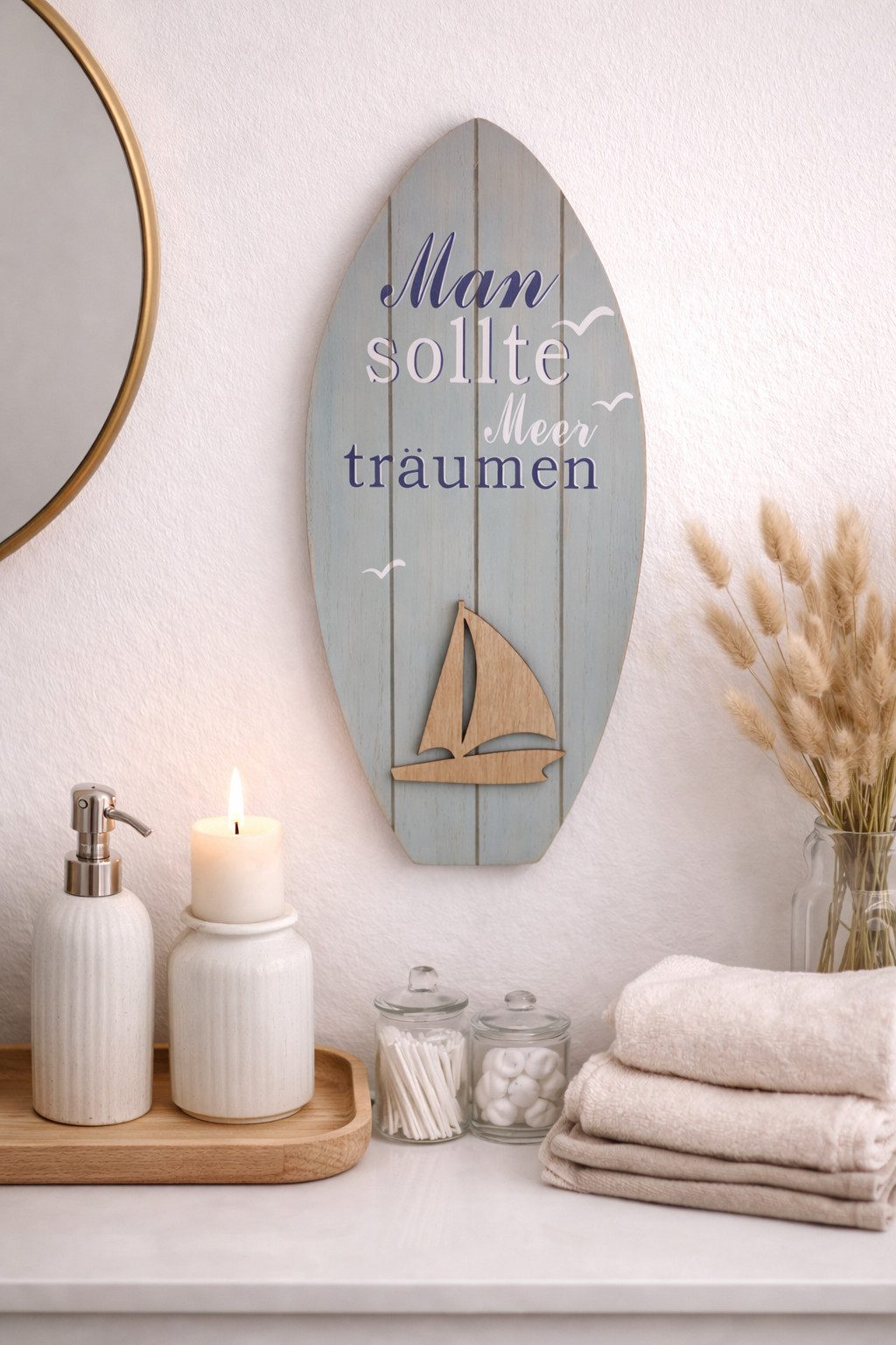 finehomegarden Dekofigur Surfbrett Board Aqua blau creme Holz Maritim Hänge günstig online kaufen