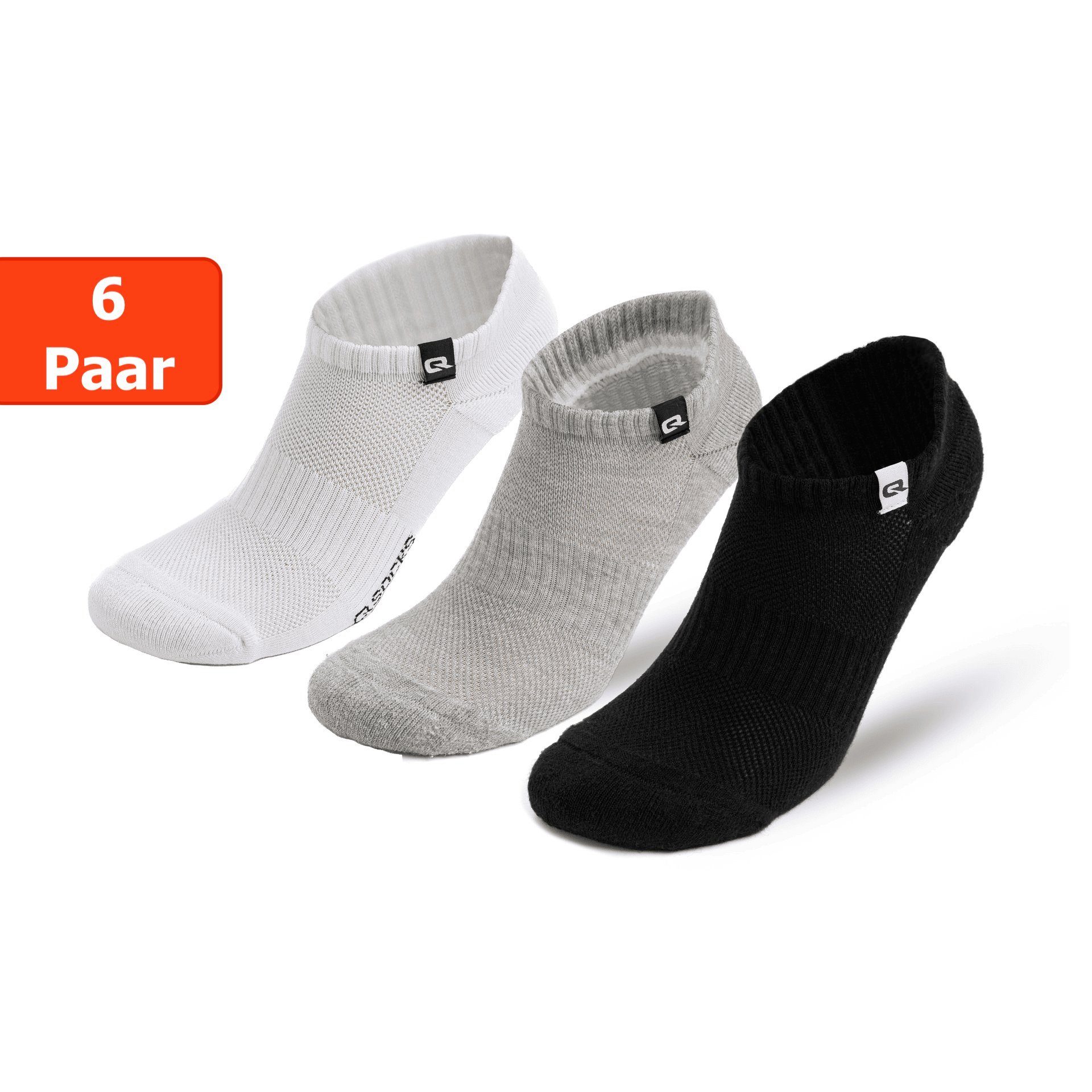 6 Sneakersocken Baumwolle Sohle Grau Qualität QSOCKS Herren für (Packung, Paar) und Damen Socken Hochwertige gepolsterte Zehen &