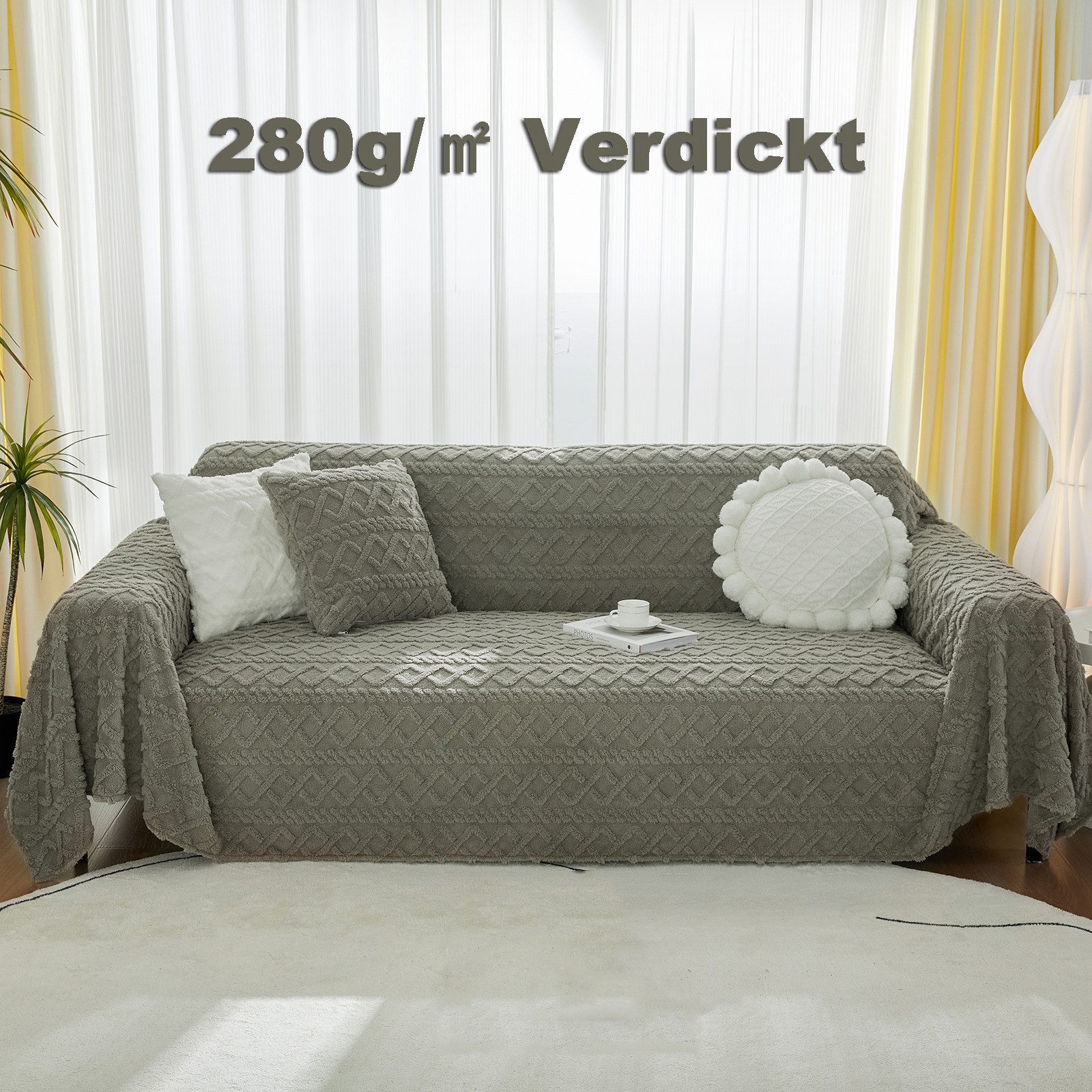 Rosnek Sofaschoner Plüsch Sofa Überzug Sofabezug Sofadecke Schonbezug 1 2 3 4 Sitzer, 280g/ Verdickt Geometrisch Jacquard Dunkelgrau Rechteckig 180x180cm
