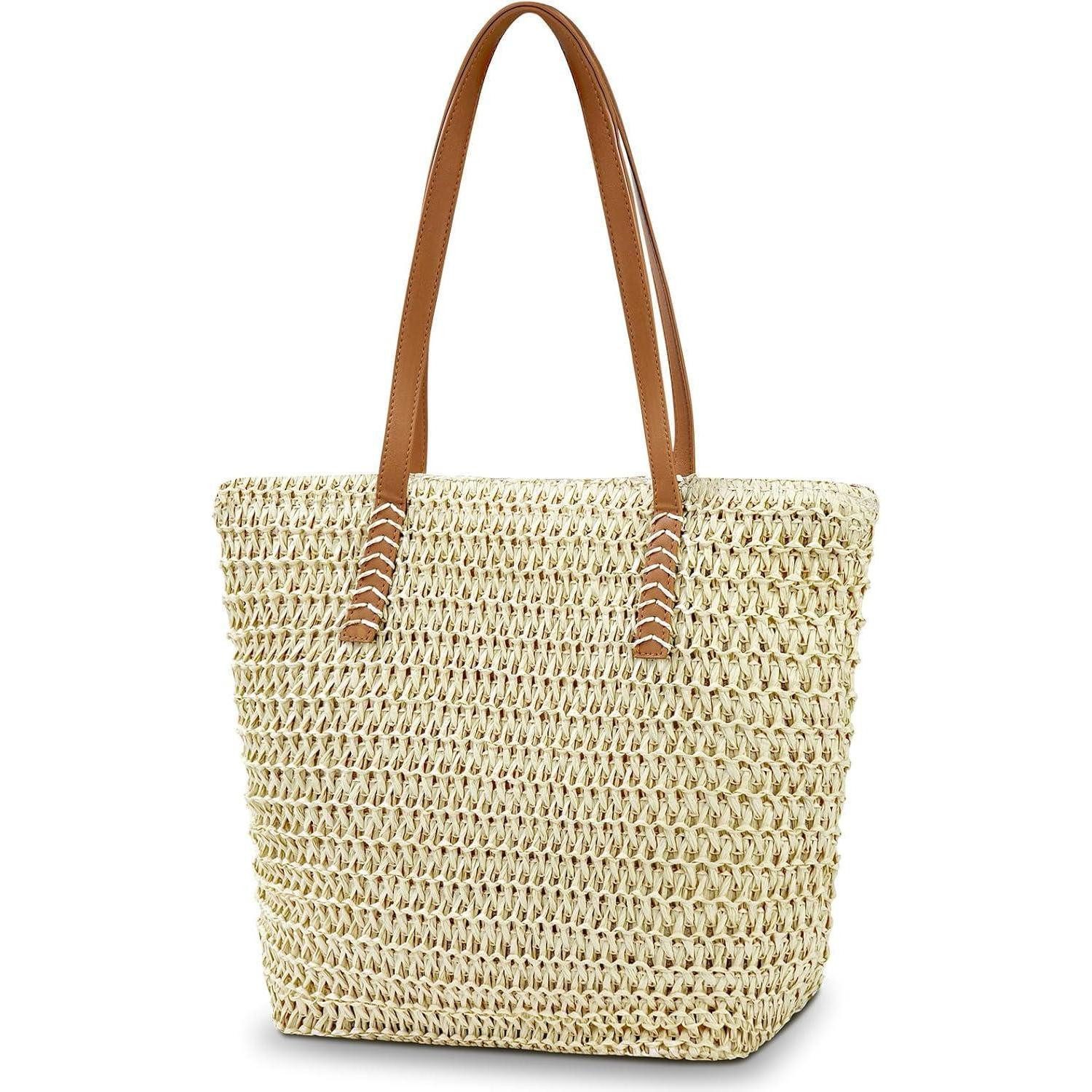 LuxusKollektion Strandtasche Strohtasche Damen groß, Stroh Handtasche mit Reißverschluss und