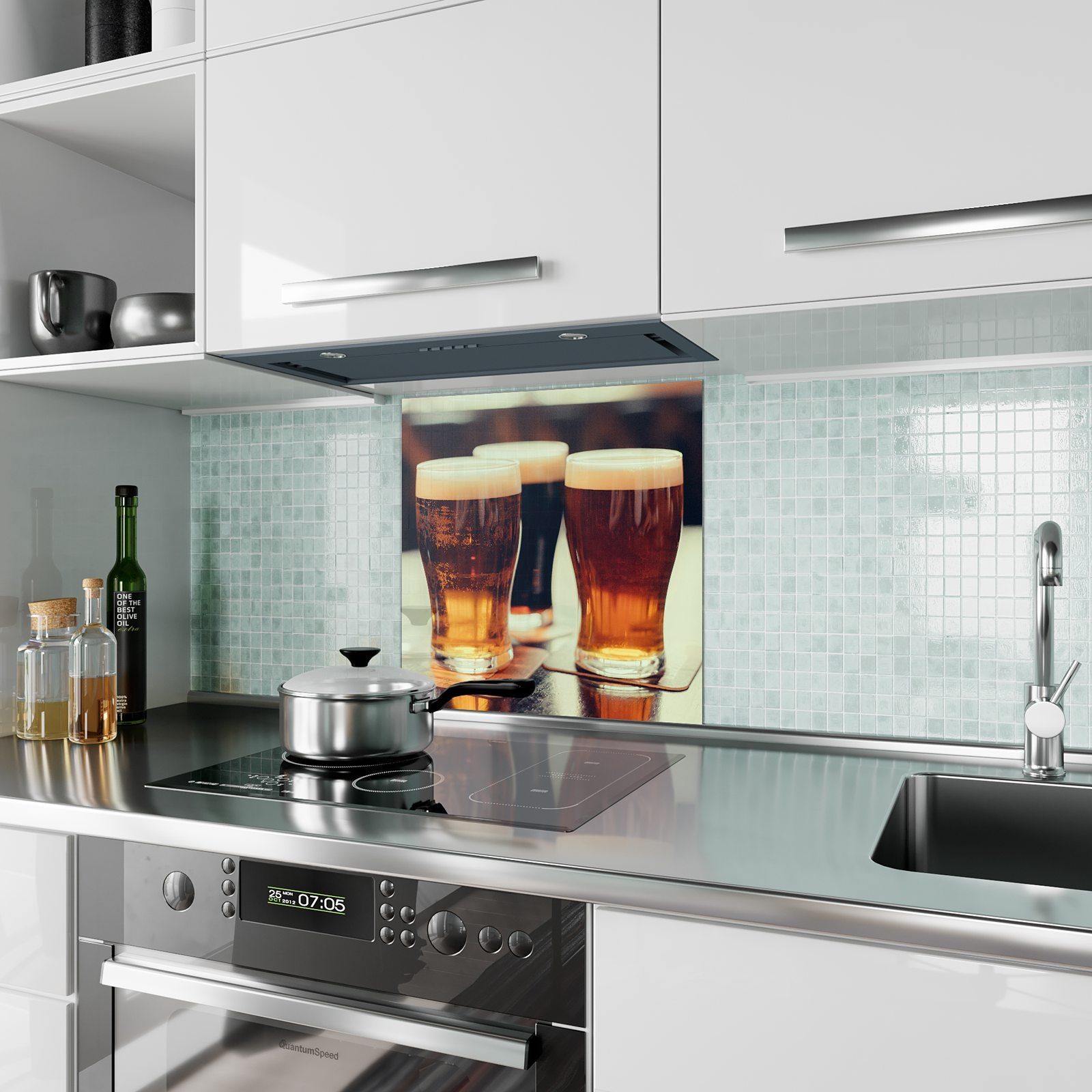 Küchenrückwand mit Motiv Bier Helles und Dunkles Primedeco Glas Spritzschutz Küchenrückwand