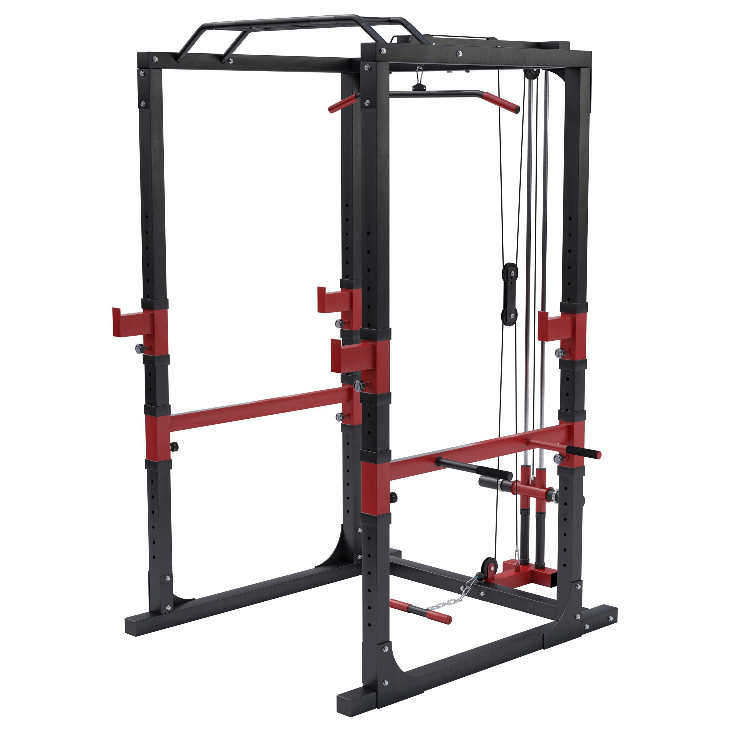 Power Rack Klimmzugstange, Latzug, Kabelzug, Verstellbar, Stahl - Kraftstation