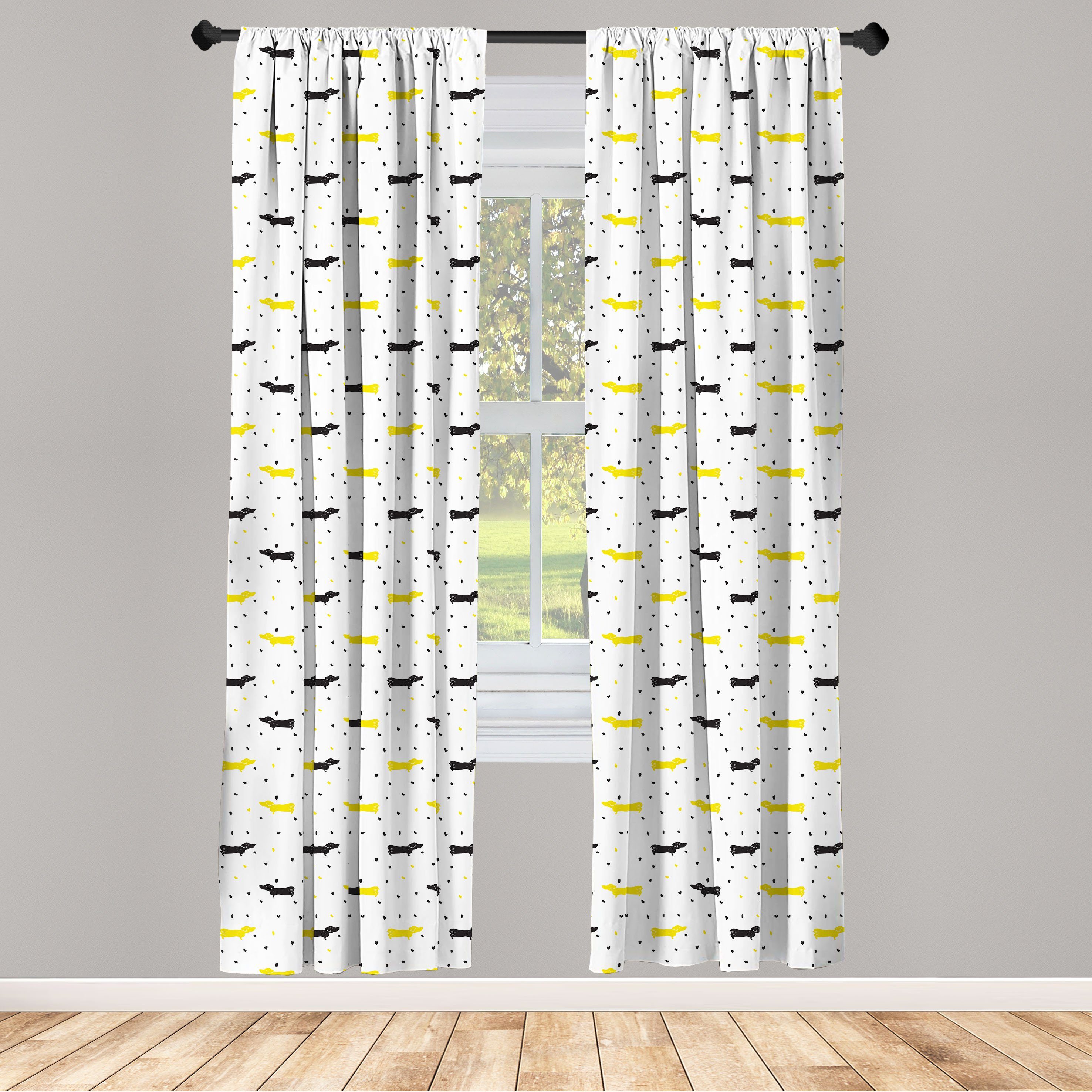 Gardine Vorhang für Wohnzimmer Schlafzimmer Dekor, Abakuhaus, Microfaser, Dackel Bicolor Hunde und Herzen
