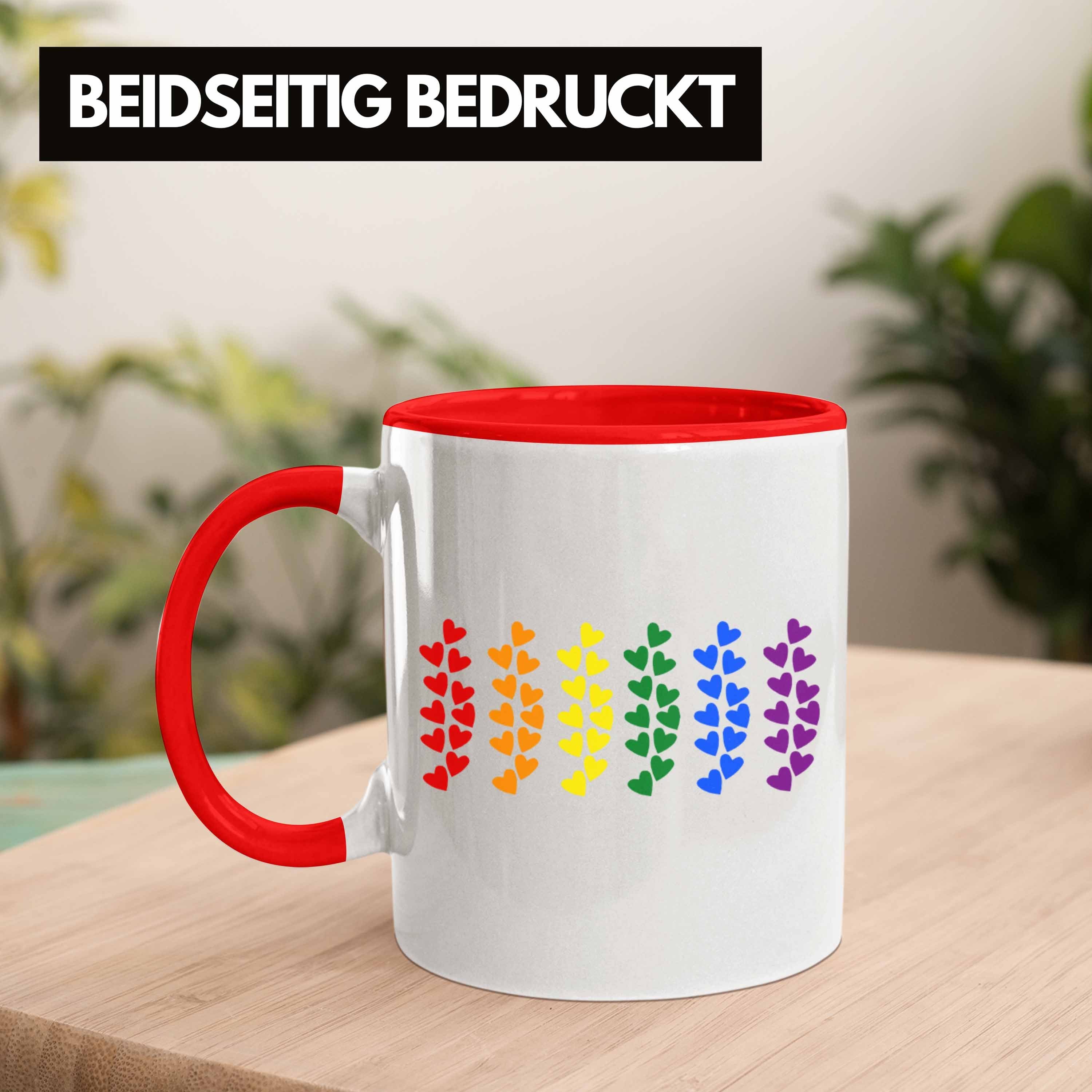 Tasse Transgender Rot Grafik Regenbogen Pride Trendation Lesben Herzen Flagge Geschenk - Tasse Trendation LGBT Schwule