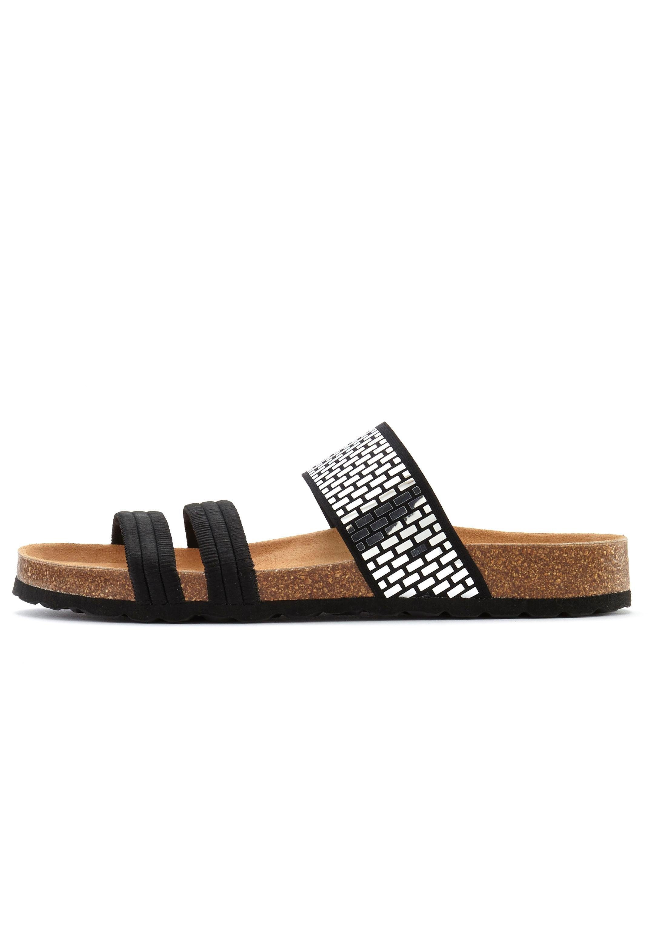 LASCANA Mule, Sandale, offener Schuh, Sommerschuh, Pantolette mit Komfortkorkfußbett aus Leder und elastischen Riemchen
