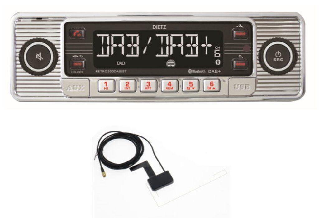 Dietz 1-DIN Dietz Retro Radio DAB+, BT, MP3, USB, RDS, mit Antenne Autoradio (Digitalradio (DAB), FM/UKW, 20,00 W) Silber-Chrom