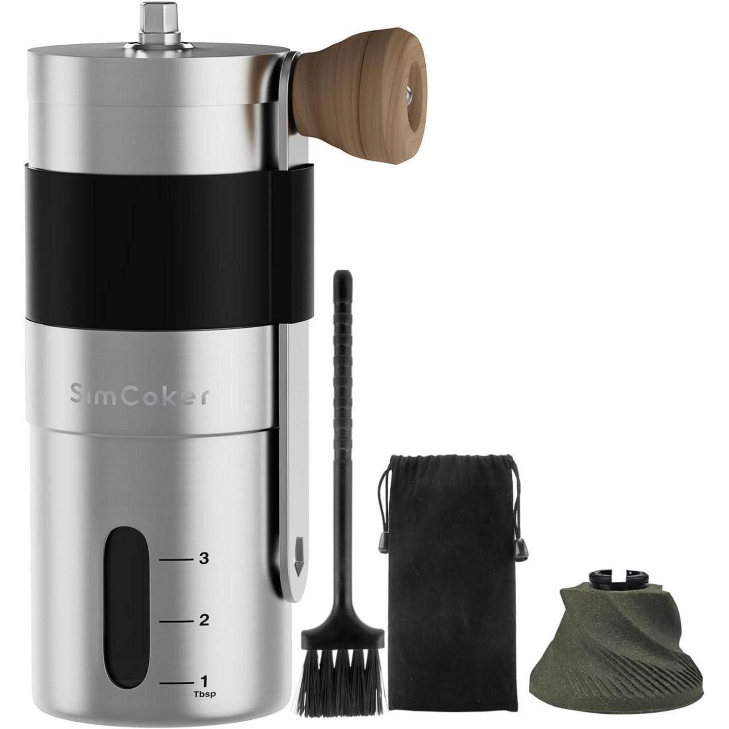 SimCoker Kaffeemühle Manuelle Kaffeemühle mit Keramikmahlwerk und Edelstahl, ideal für
