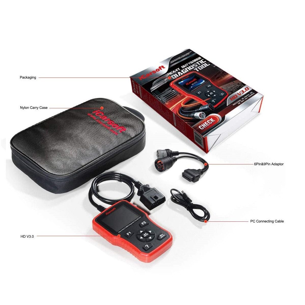 iCarsoft OBD2-Diagnosegerät HD V3.0 Auslesen, Wartung und Service für LKW, Transporter und Busse