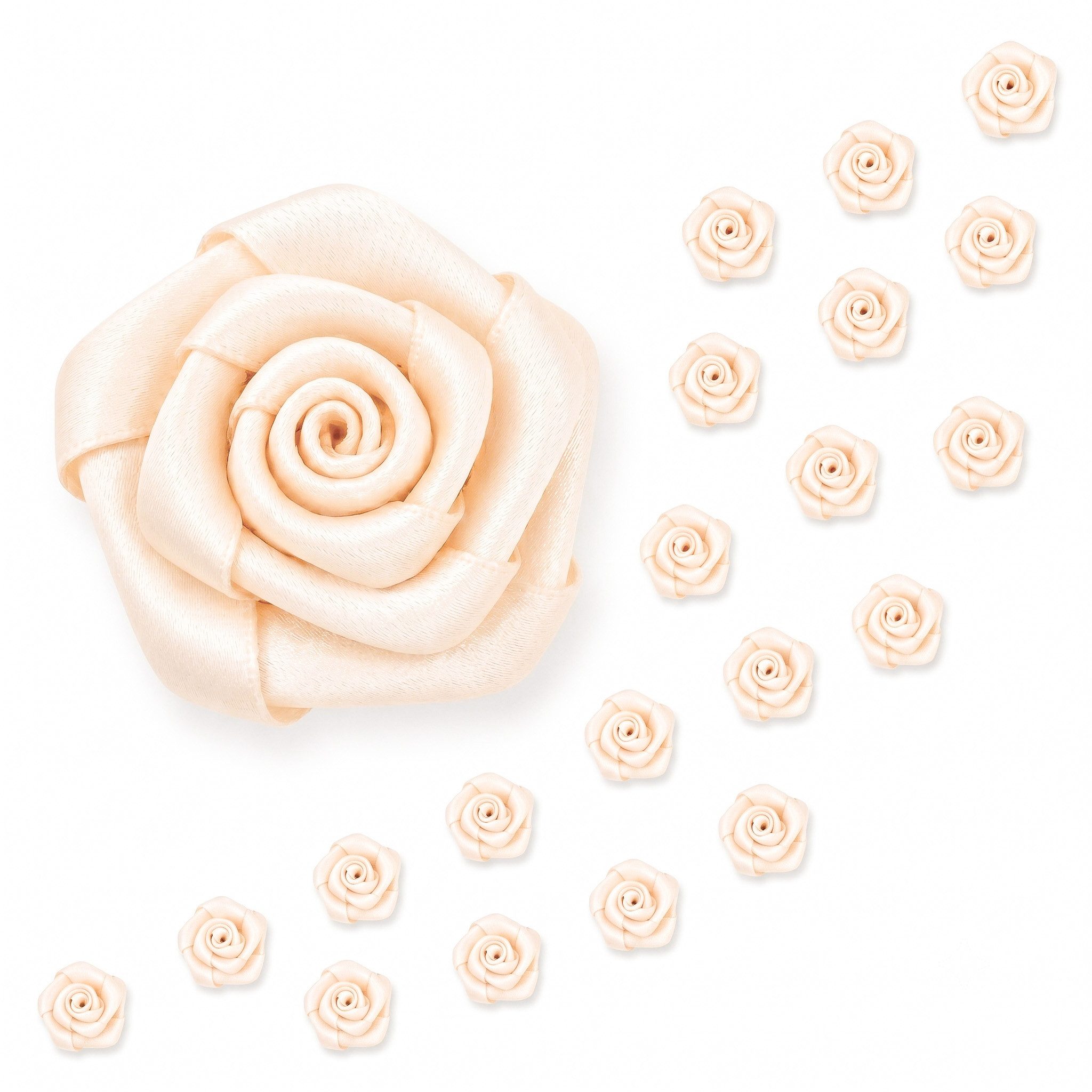 Creativery Streudeko, Satinrosen 15mm zum Basteln & Aufnähen 20 Stück Champagner