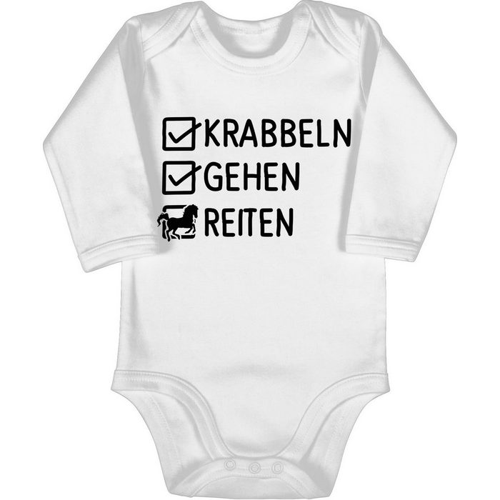 Shirtracer Shirtbody Krabbeln Gehen Reiten - Tiermotiv Animal Print Baby - Bio Baby Strampler langarm geschenke für reiter mädchen - reitsachen - baby body lustig - reit