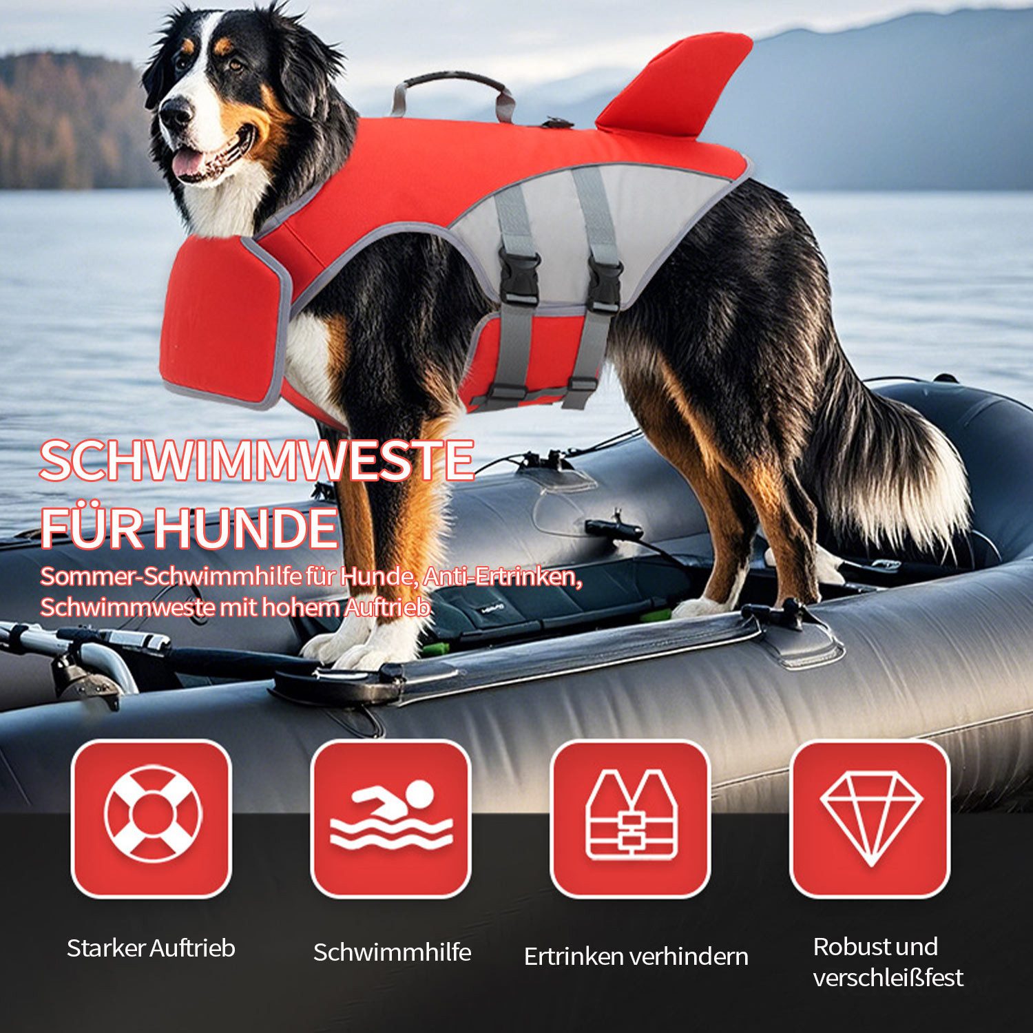 Thumbnail - Refttenw Hundejacke Schwimmweste Hund Hundeschwimmweste mit Tragegriff, Verstellbar, Verbesserter Auftrieb & Sichtbarkei...