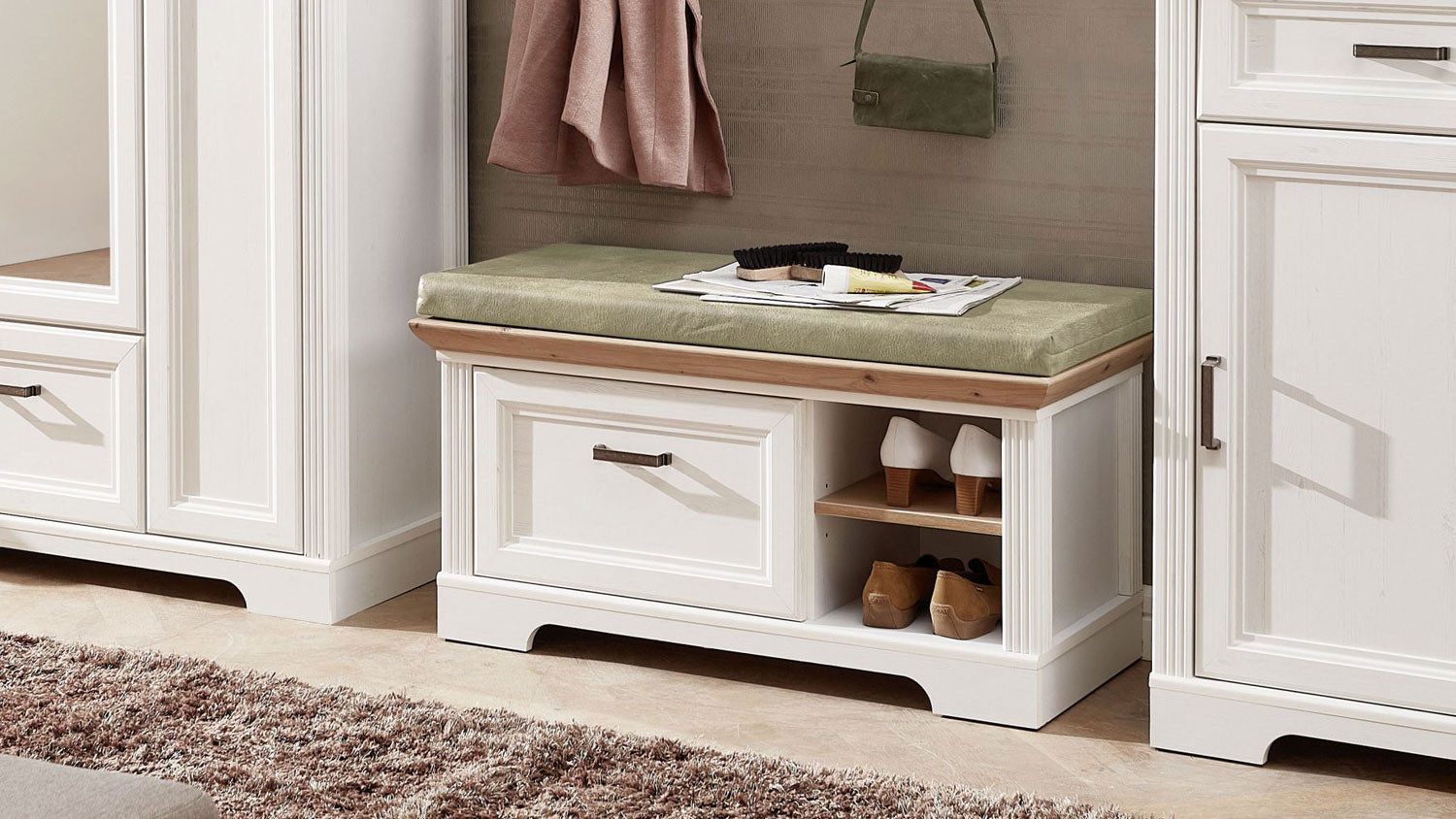 Innostyle Sitzbank Bank Jasmin Schuhschrank mit Kissen Pinie hell und Artisan Eiche 93x49