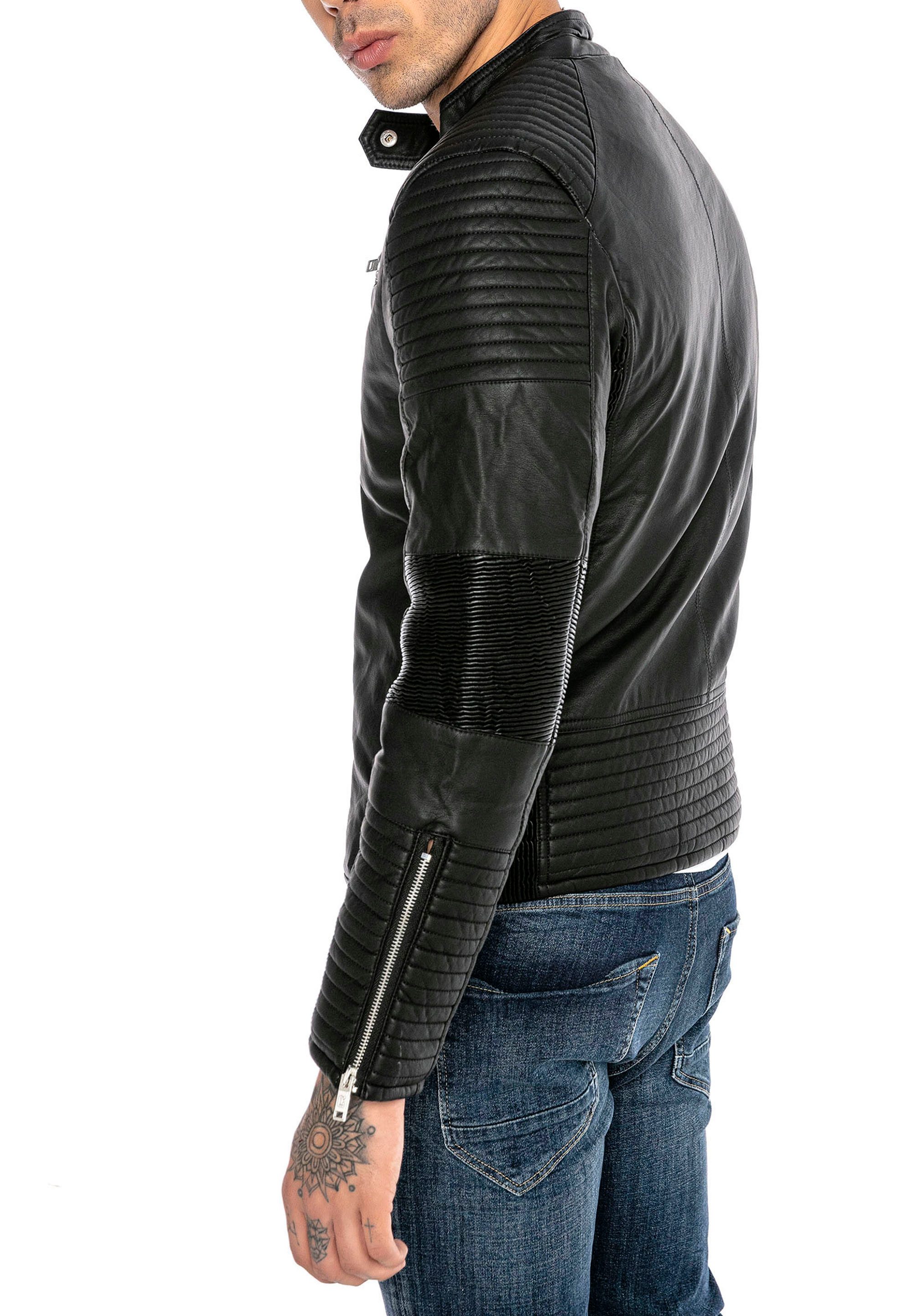 RedBridge Lederimitatjacke stilvoll im Biker-Look mit Reißverschluss und Stehkragen Modische Absteppungen im Schulter- und Armbereich – Bild 4 von 5