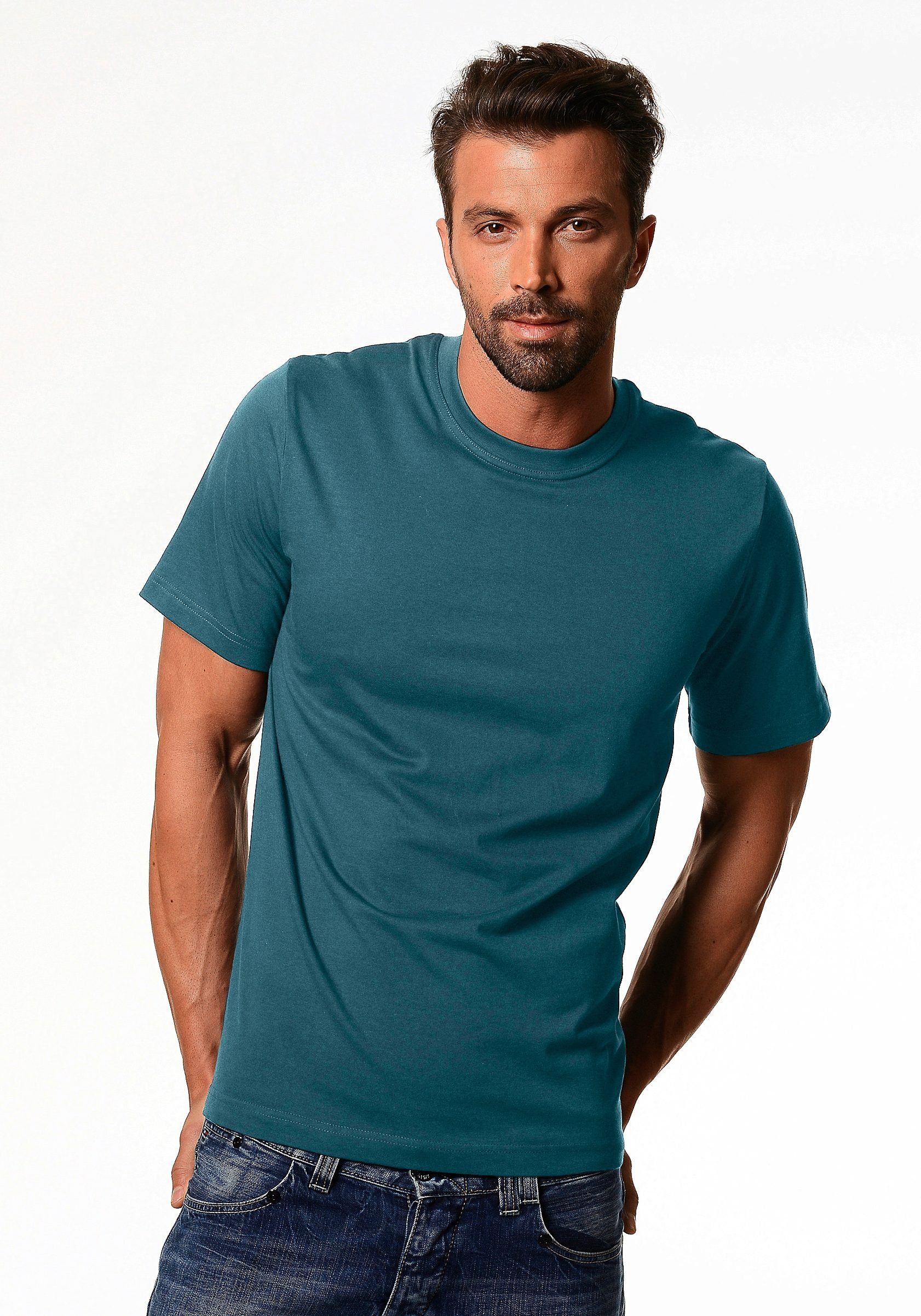 T-Shirt als petrol dunkelpetrol, dunkelgrau, aus (Packung, Unterziehshirt H.I.S Baumwolle 3-tlg) perfekt